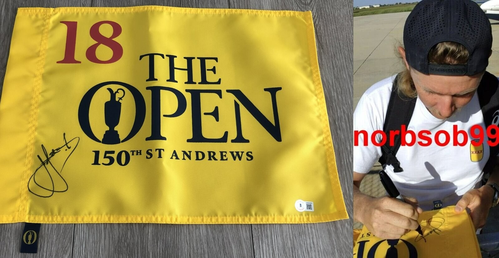 CAM CAMERON SMITH SIGNED 2022 THE BRITISH OPEN FLAG F W/EXACT PROOF BECKETT COA COLLECTIBLE MEMORABILIA