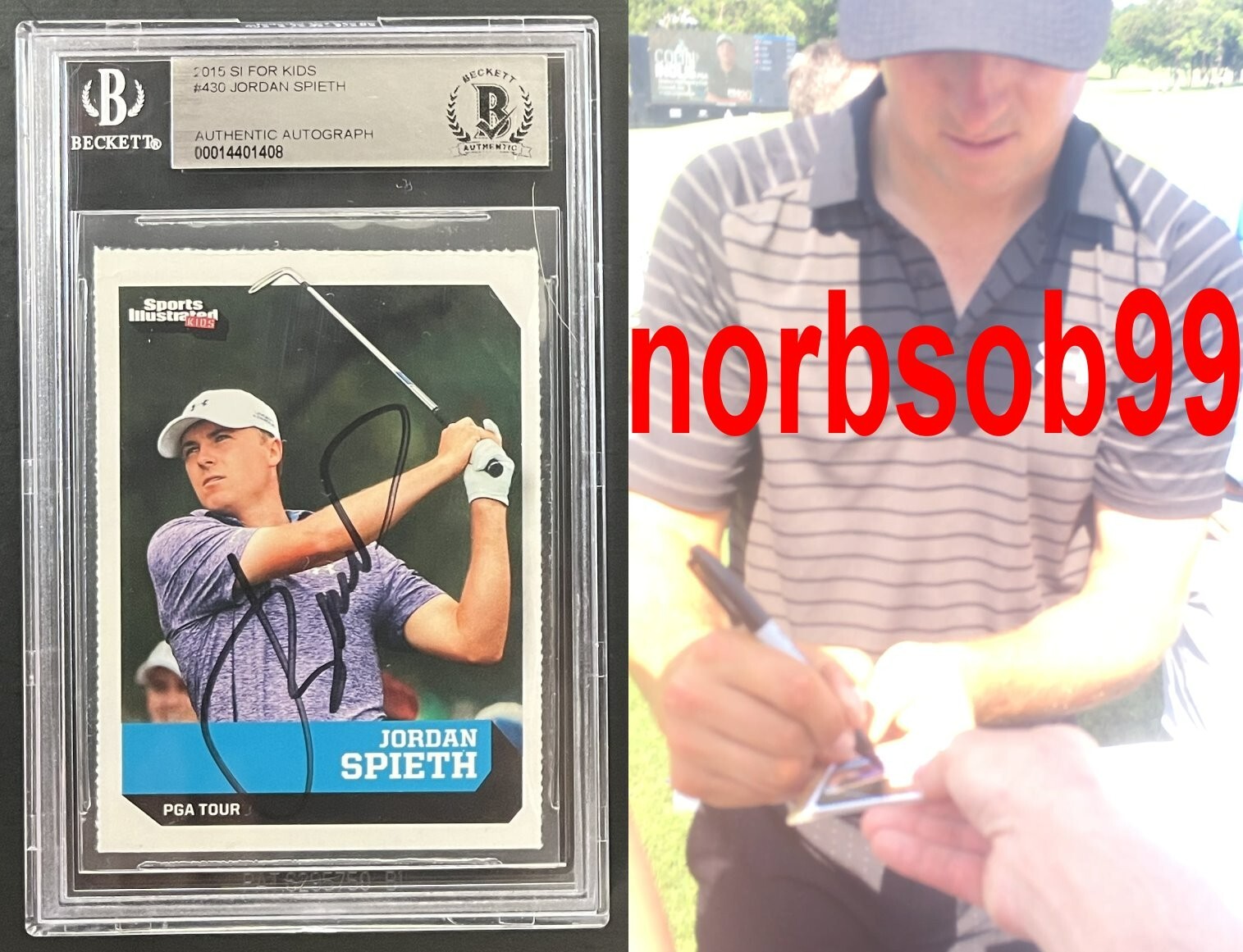 JORDAN SPIETH SIGNED 2015 SI FOR KIDS ROOKIE CARD w/EXACT PROOF BECKETT BAS SLAB
