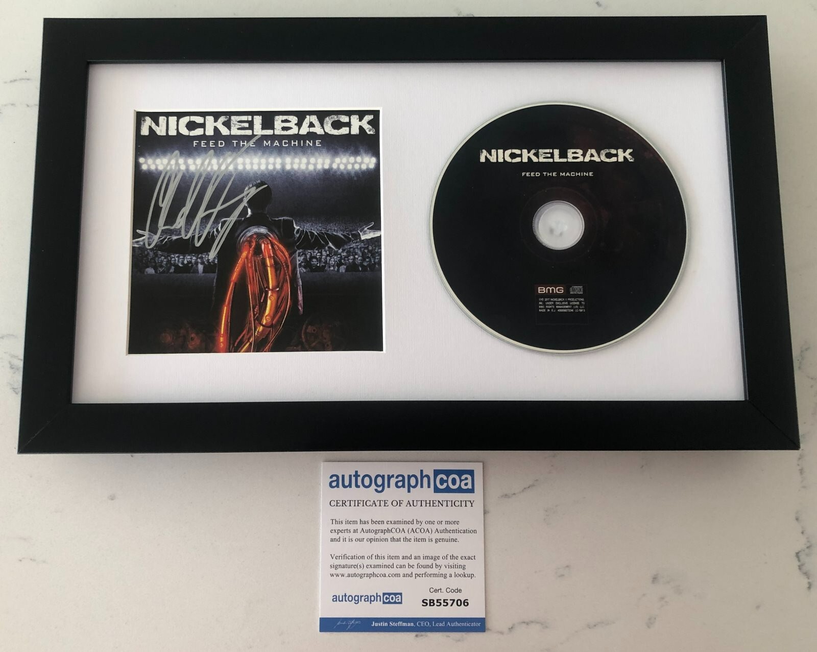 CHAD KROEGER SIGNED NICKELBACK FEED THE MACHINE FRAMED & MATTED CD w/PROOF ACOA
