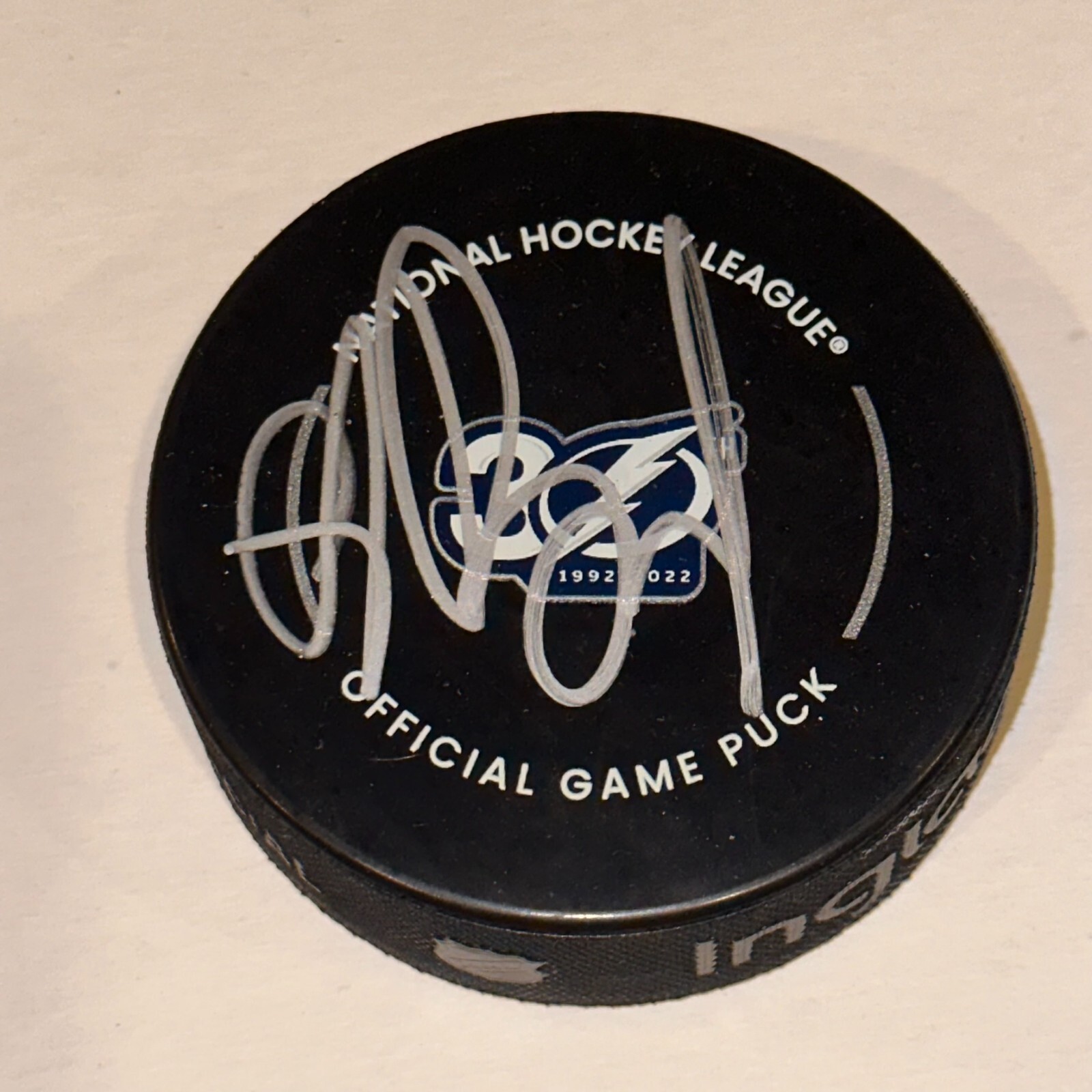 ANDREI VASILEVSKIY Signed LIGHTNING 30th Ann Official GAME Puck Beckett Auth BAS
