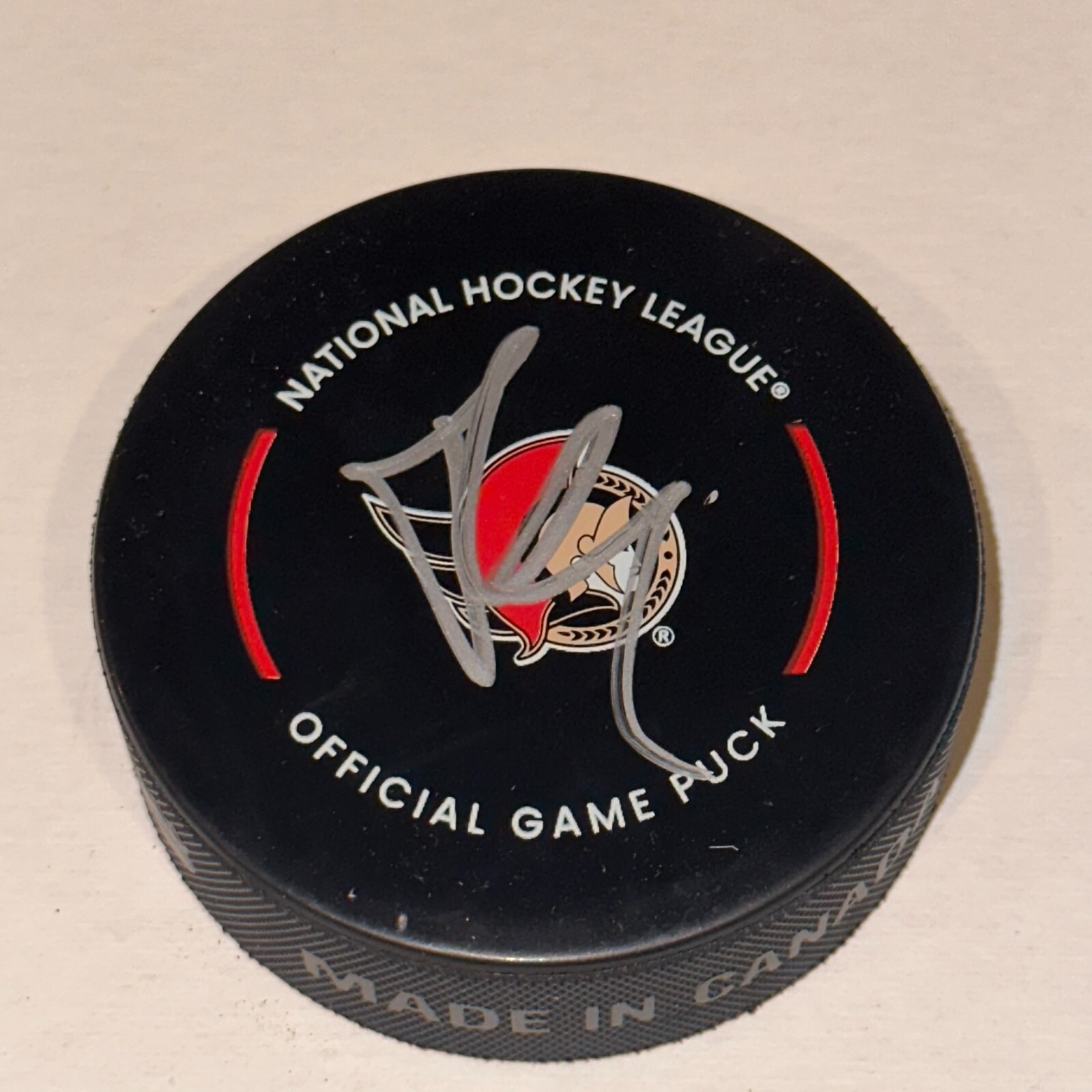 BRADY TKACHUK Signed Ottawa SENATORS Official GAME Puck Beckett Auth BAS
