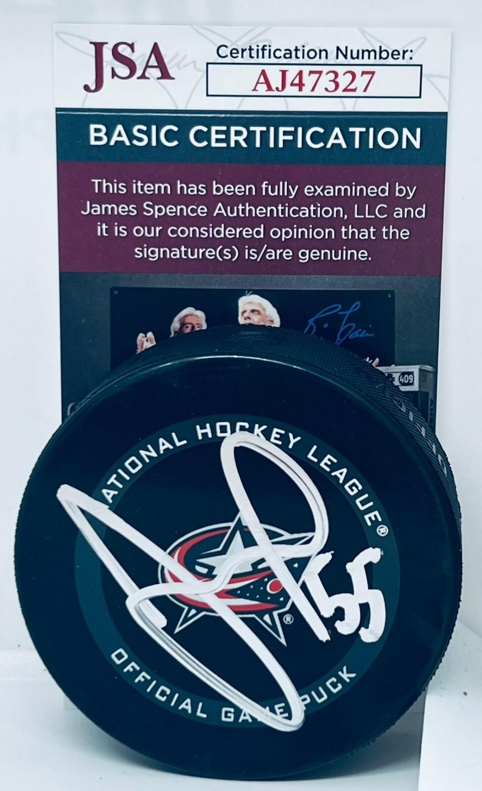 David Jiricek signed Columbus Blue Jackets Official Game Puck autographed JSA
