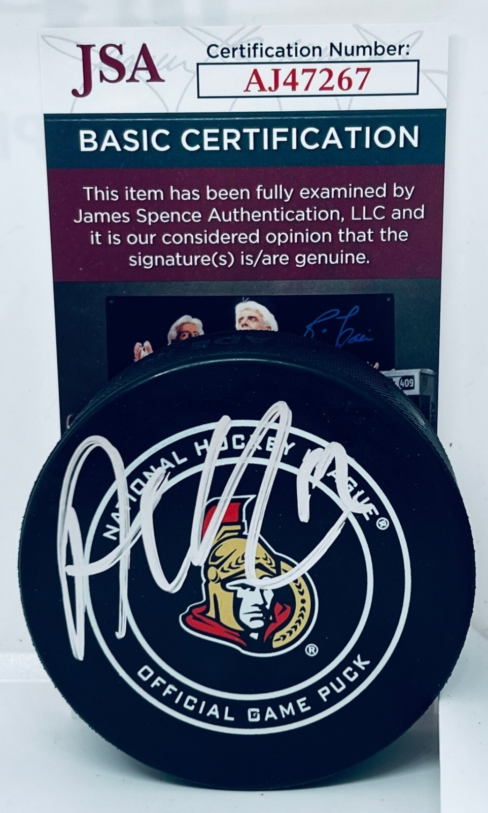 Alex DeBrincat signed Ottawa Senators Official Game Puck autographed JSA
