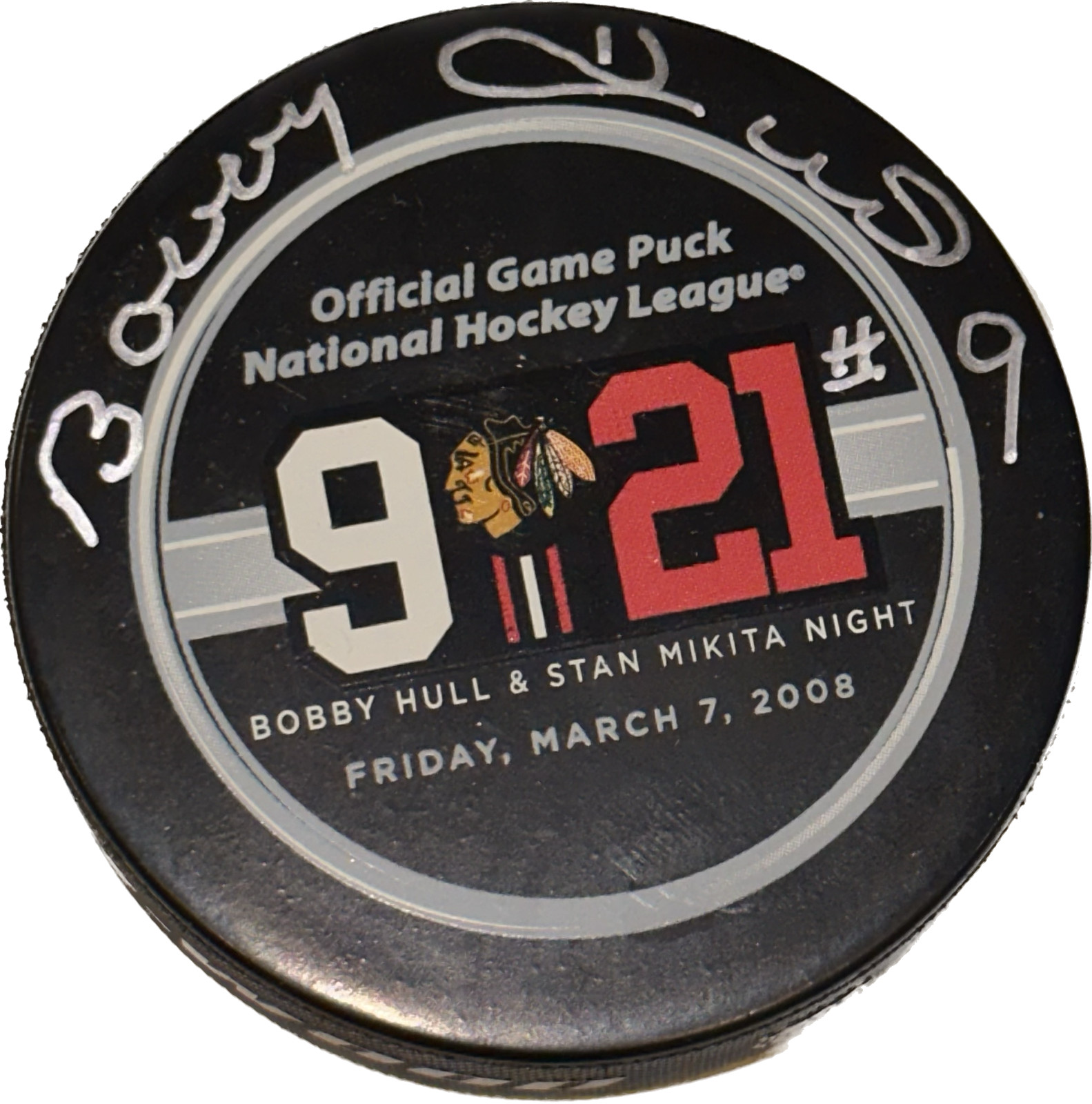 BOBBY HULL Signed HULL/MIKITA NIGHT Official GAME Puck Beckett BAS & HOF Inscrip
