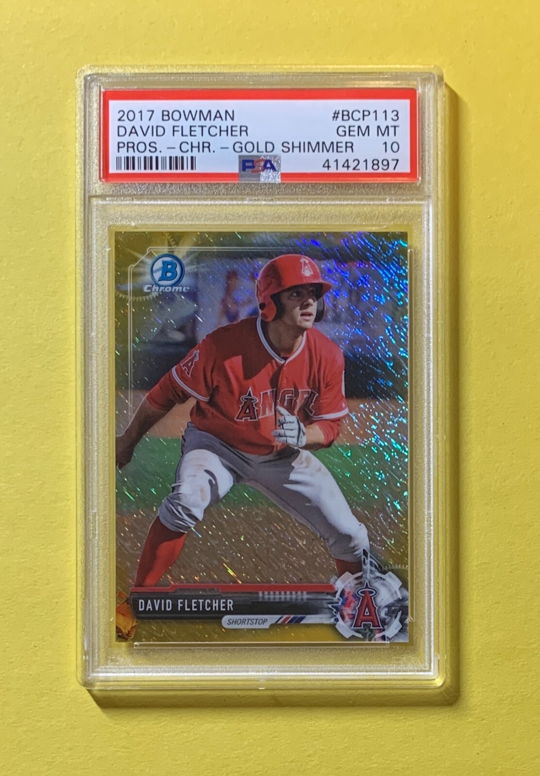 2017 BOWMAN DAVID FLETCHER GOLD SHIMMER REFRACTOR /50 PSA GEM MT 10 #BCP113