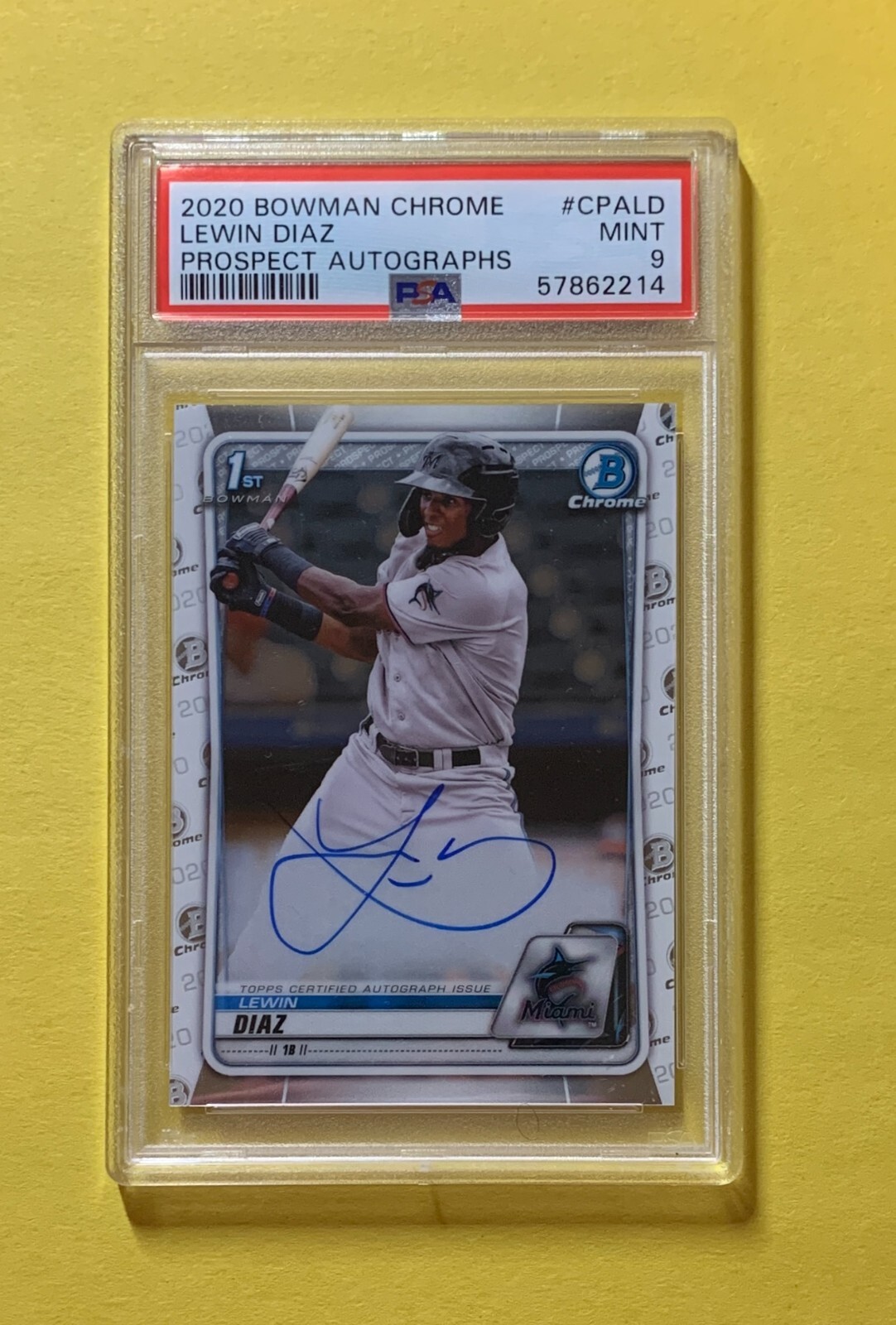 2020 BOWMAN CHROME LEWIN DIAZ 1ST BOWMAN AUTO #CPALD PSA MINT 9 MARLINS
