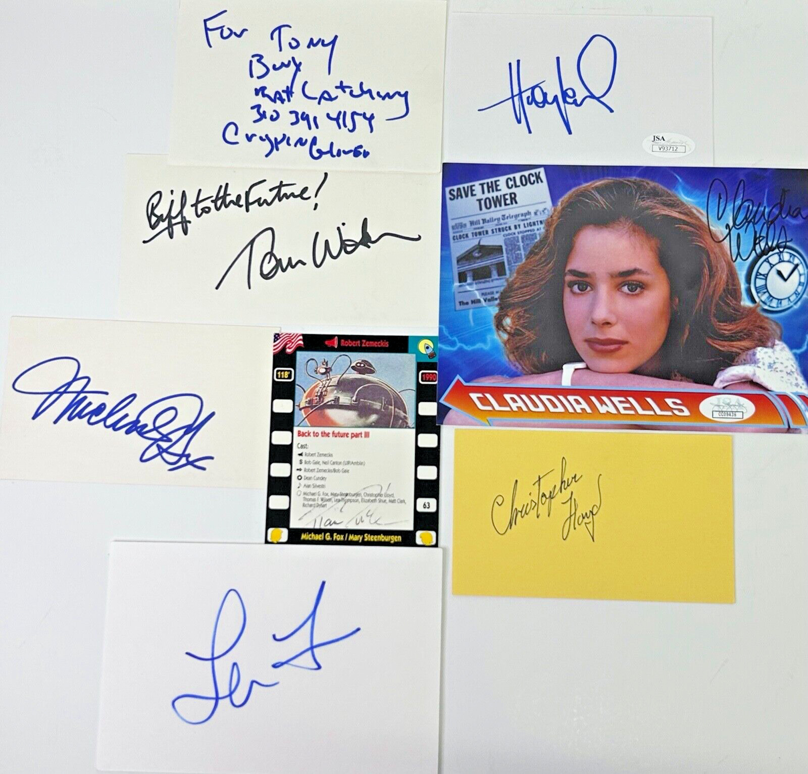 LLOYD MICHAEL J FOX HUEY LEWIS GLOVER +4 Signed Cards Back to the Future JSA
