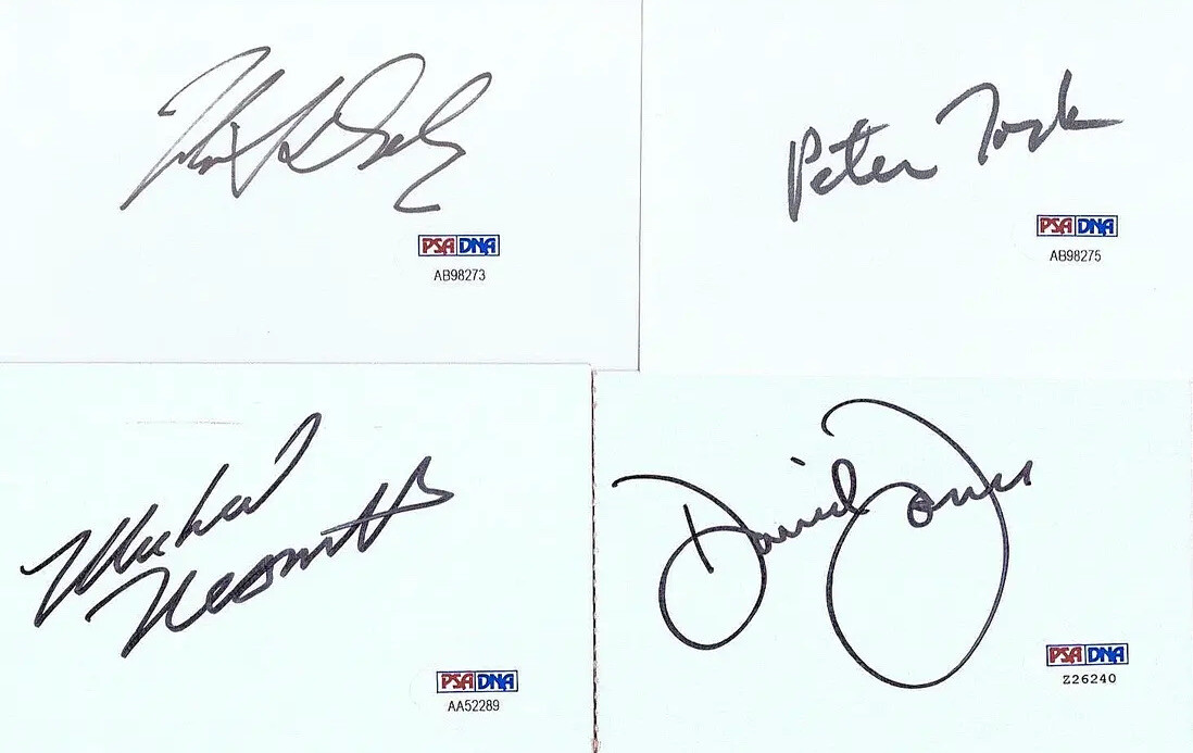 JONES TORK NESMITH DOLENZ Signed Autograph 3x5 Index Cards All Black MONKEES PSA
