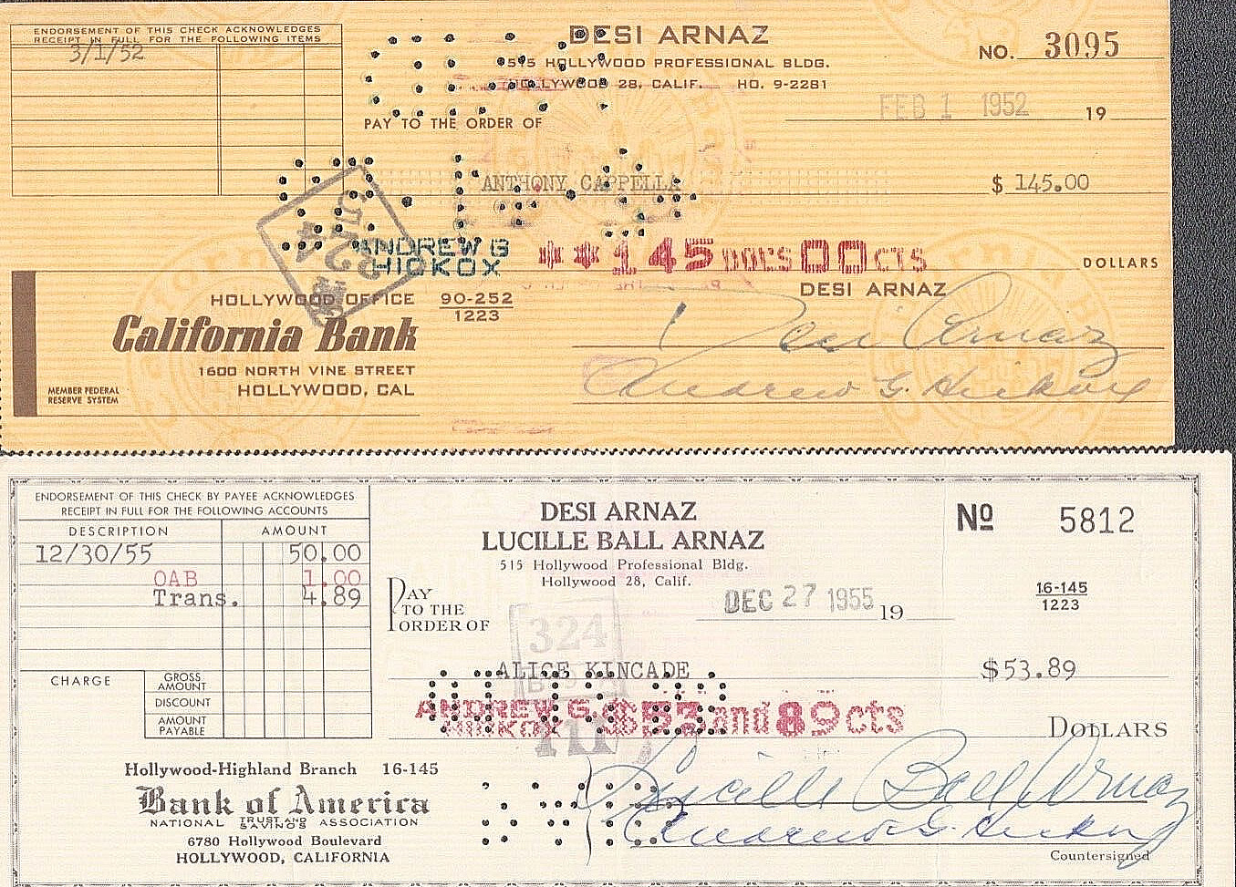 LUCILLE BALL DESI ARNAZ Signed Autograph Check I LOVE LUCY JSA LOA
