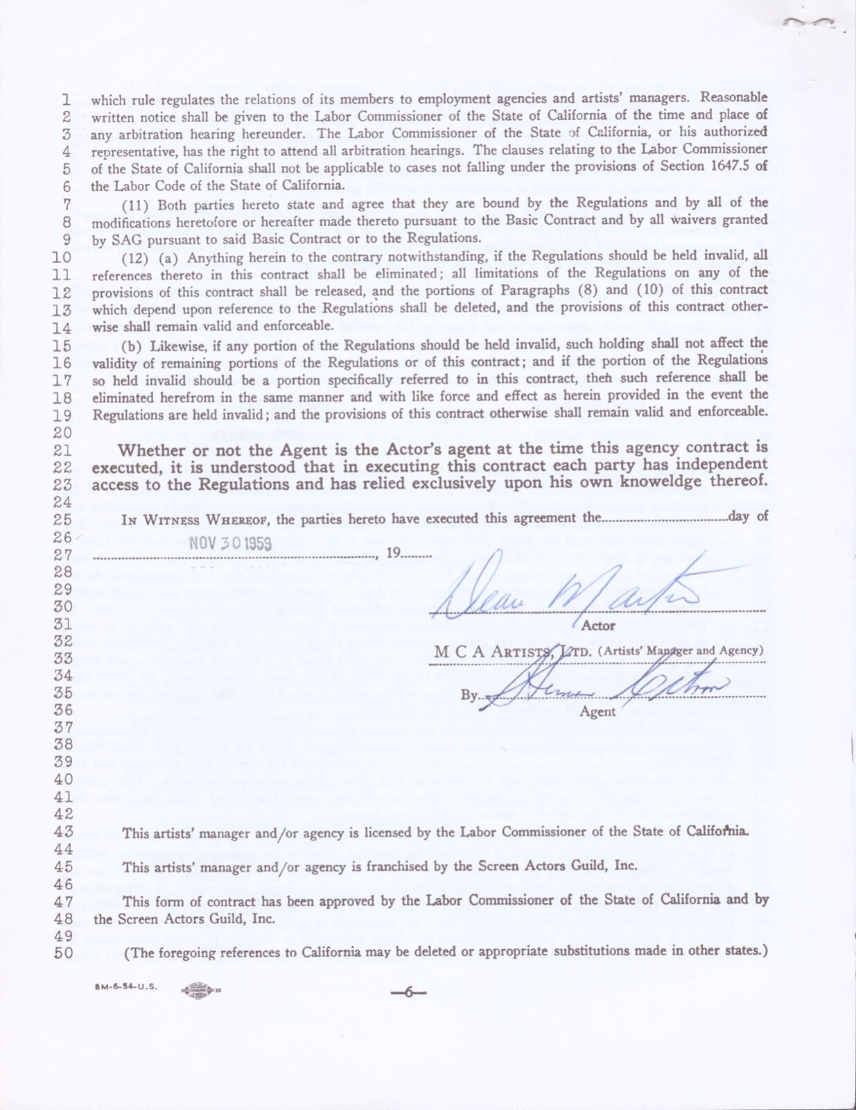 DEAN MARTIN Signed Autograph Artist's Manager Contract PSA DNA LOA
