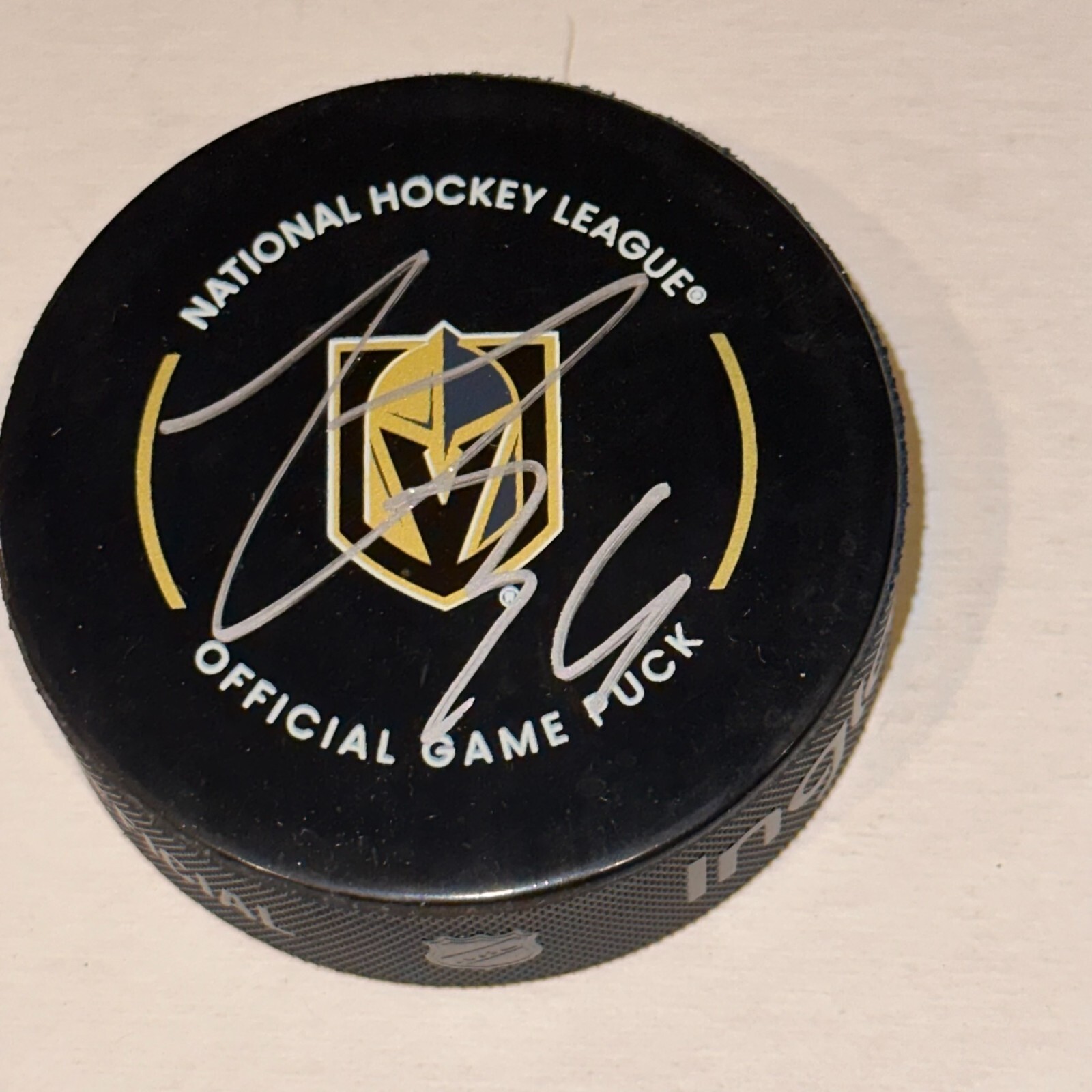 LOGAN THOMPSON Signed Vegas GOLDEN KNIGHTS Official GAME Puck Beckett BAS
