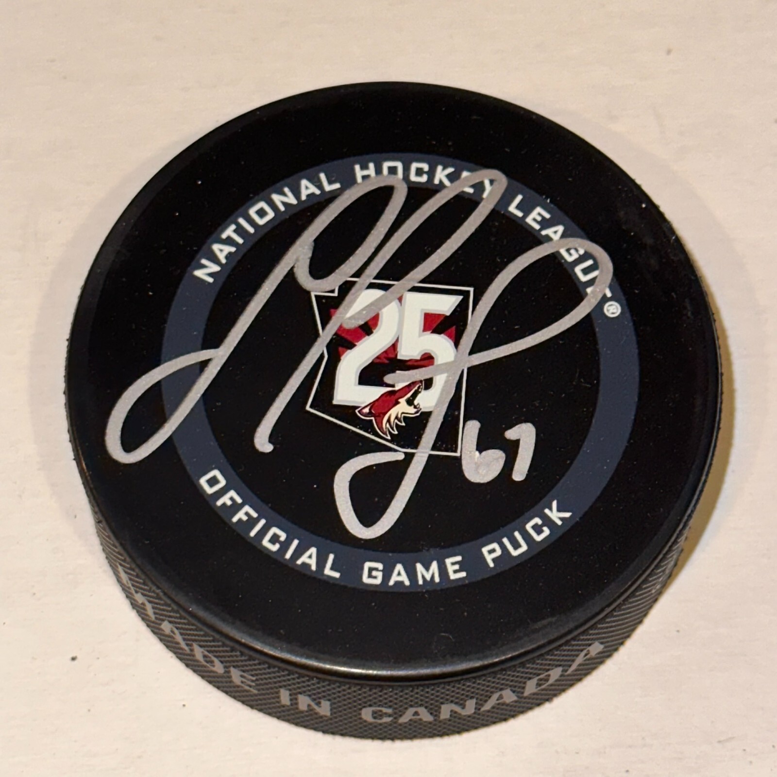 LAWSON CROUSE Signed Arizona COYOTES 25th Ann Official GAME Puck Beckett BAS
