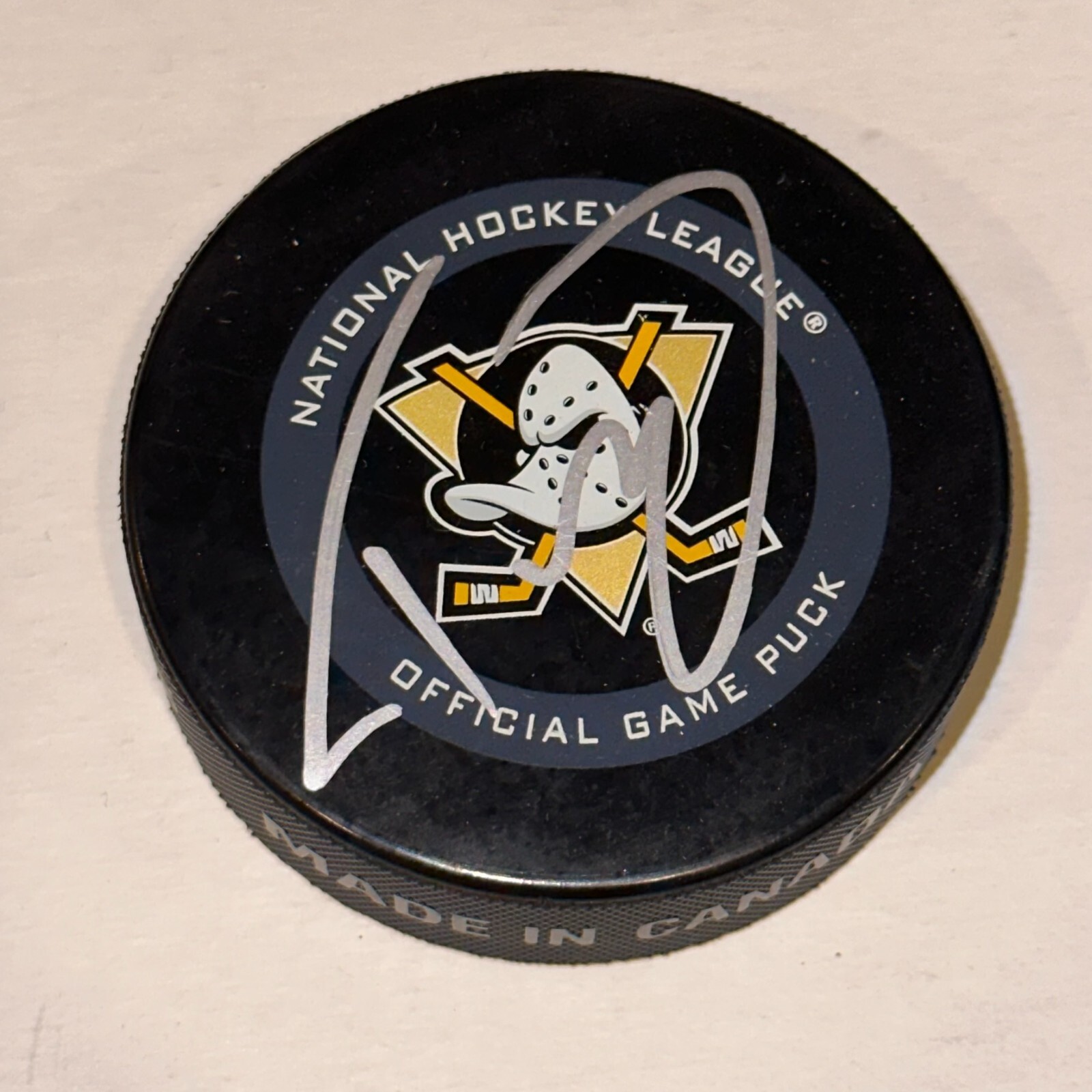 TREVOR ZEGRAS Signed Anaheim DUCKS Official GAME Puck Beckett Auth. BAS
