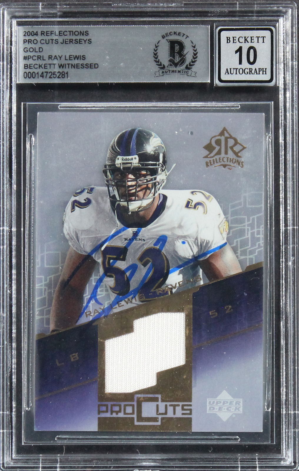 Ray Lewis Signed 2004 Reflections Pro Cuts Gold #PCRL Card Auto 10! BAS Slabbed
