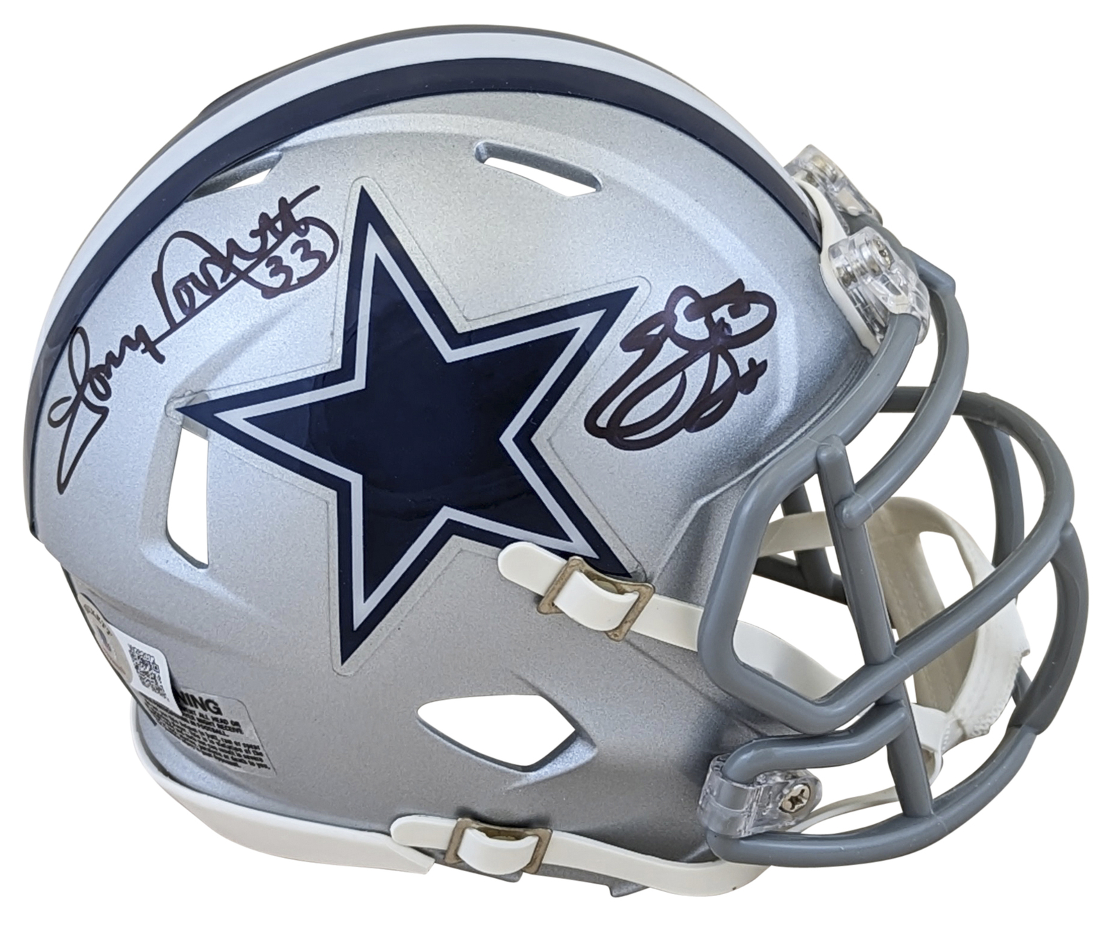Cowboys Emmitt Smith & Tony Dorsett Signed Speed Mini Helmet BAS Witnessed
