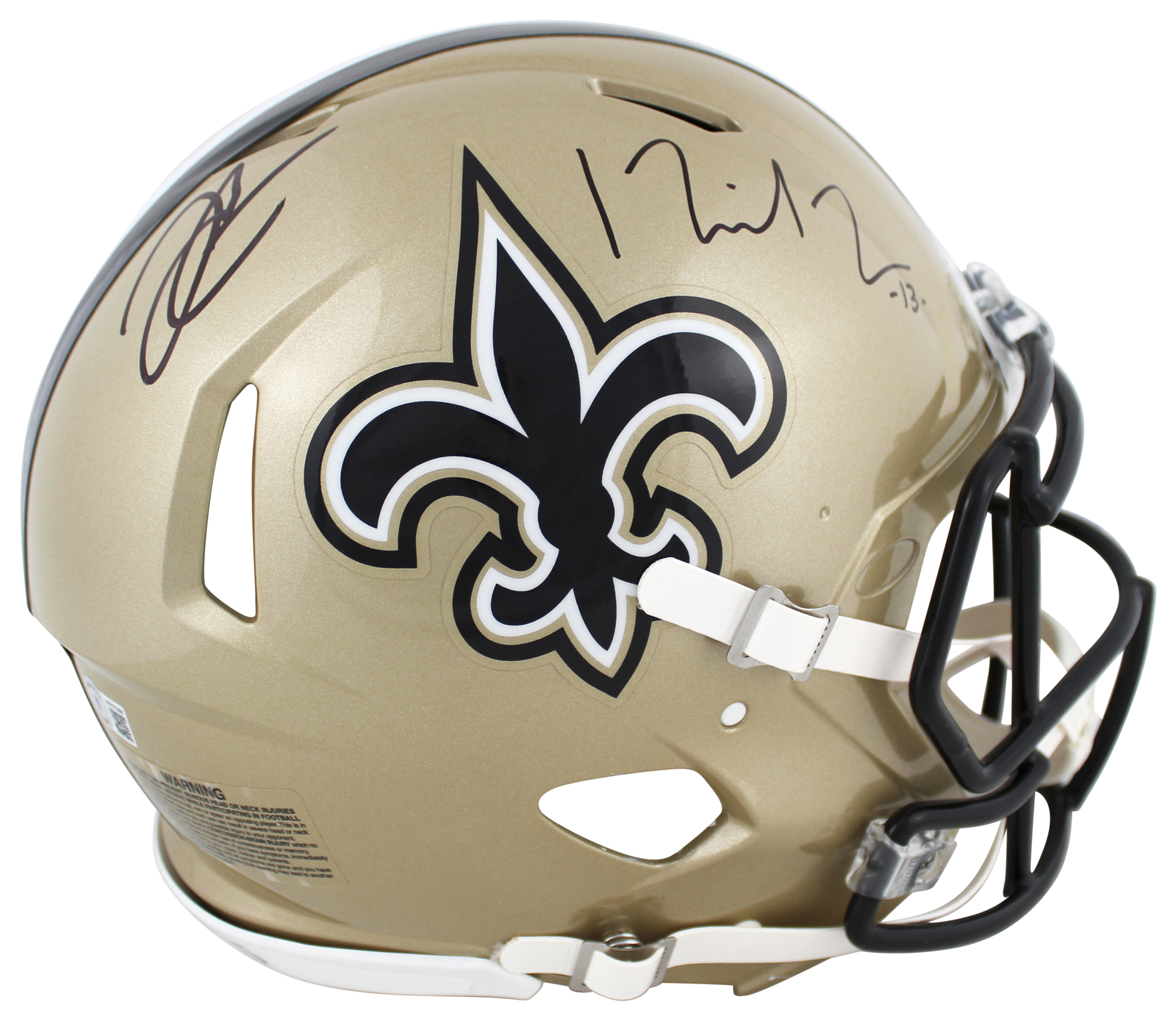 Saints Derek Carr & Michael Thomas Signed Full Size Speed Proline Helmet BAS Wit
