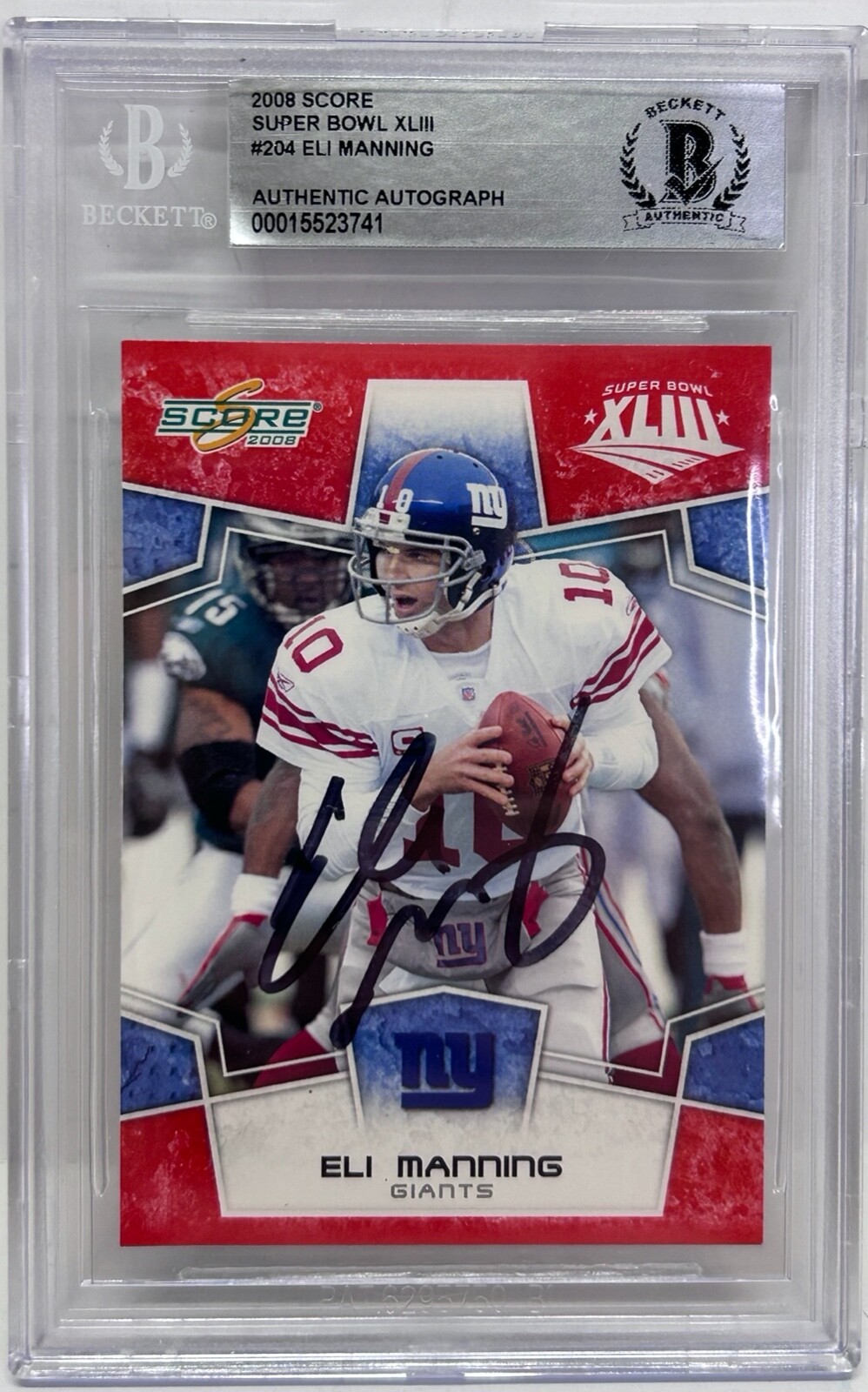 ELI MANNING Signed Autograph Encapsulated NY Giants Super Bowl Card Slabbed BAS
