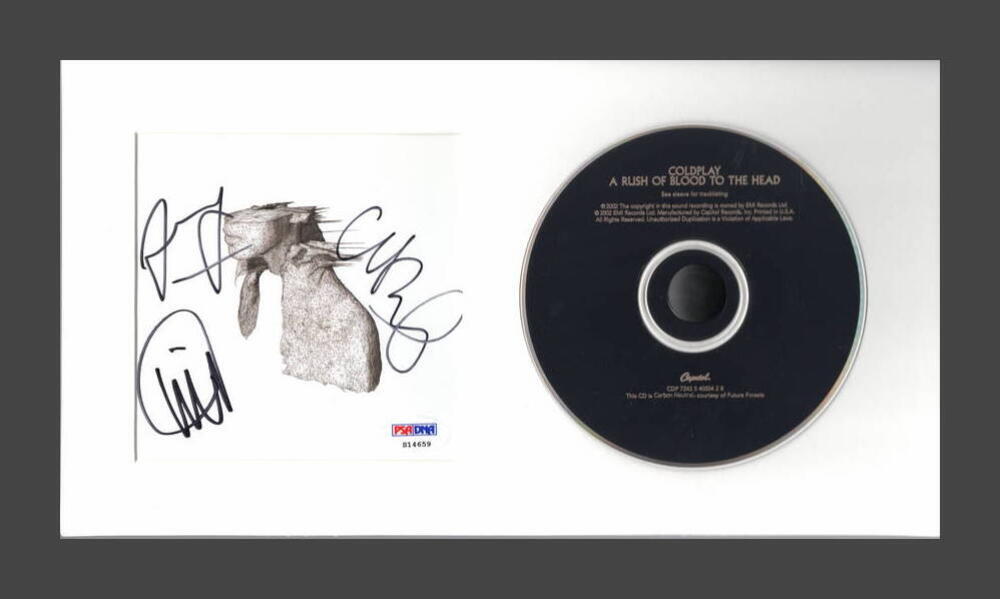 COLDPLAY SIGNED AUTOGRAPH A RUSH OF BLOOD TO THE HEAD FRAMED CD DISPLAY PSA COA