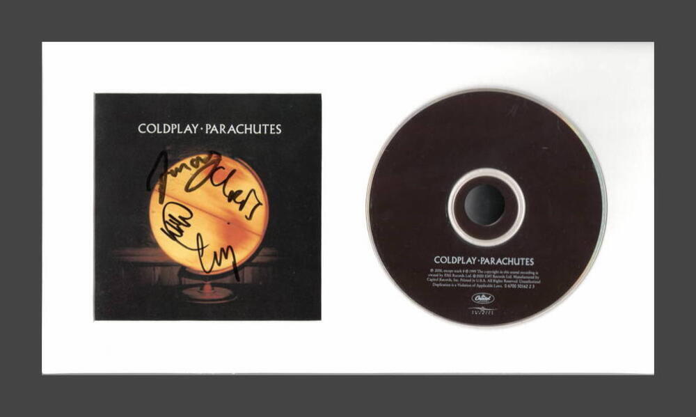 COLDPLAY FULL BAND X4 SIGNED AUTOGRAPH PARACHUTES FRAMED CD DISPLAY - PSA COA
