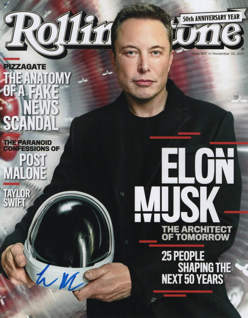 ELON MUSK SIGNED AUTOGRAPH 11X14 ROLLING STONE MAGAZINE COVER PHOTO W/ JSA COA