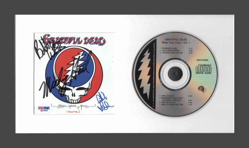 BOB WEIR, PHIL LESH, M HART SIGNED AUTOGRAPH GRATEFUL DEAD FRAMED CD DISPLAY PSA