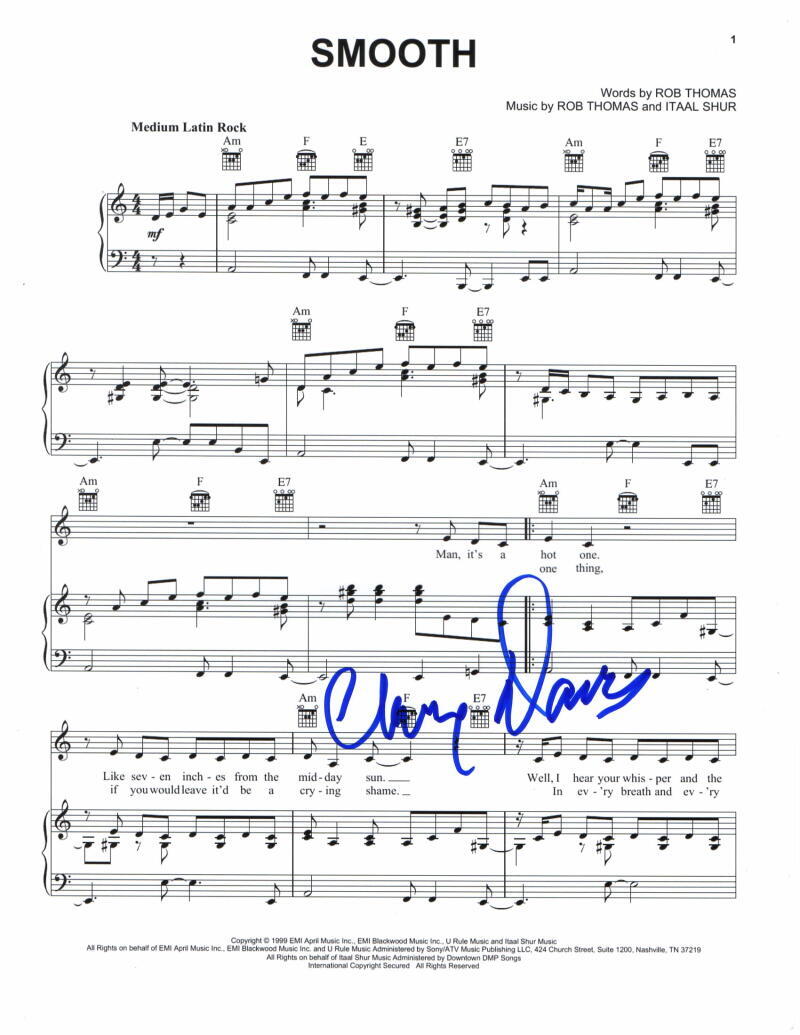CLIVE DAVIS SIGNED AUTOGRAPH SMOOTH SHEET MUSIC - ROB THOMAS & CARLOS SANTANA