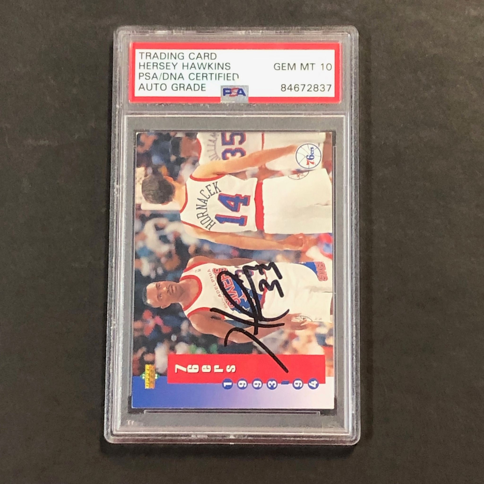 1993-94 Upper Deck #229 Hersey Hawkins Signed Card AUTO 10 PSA Slabbed 76ers