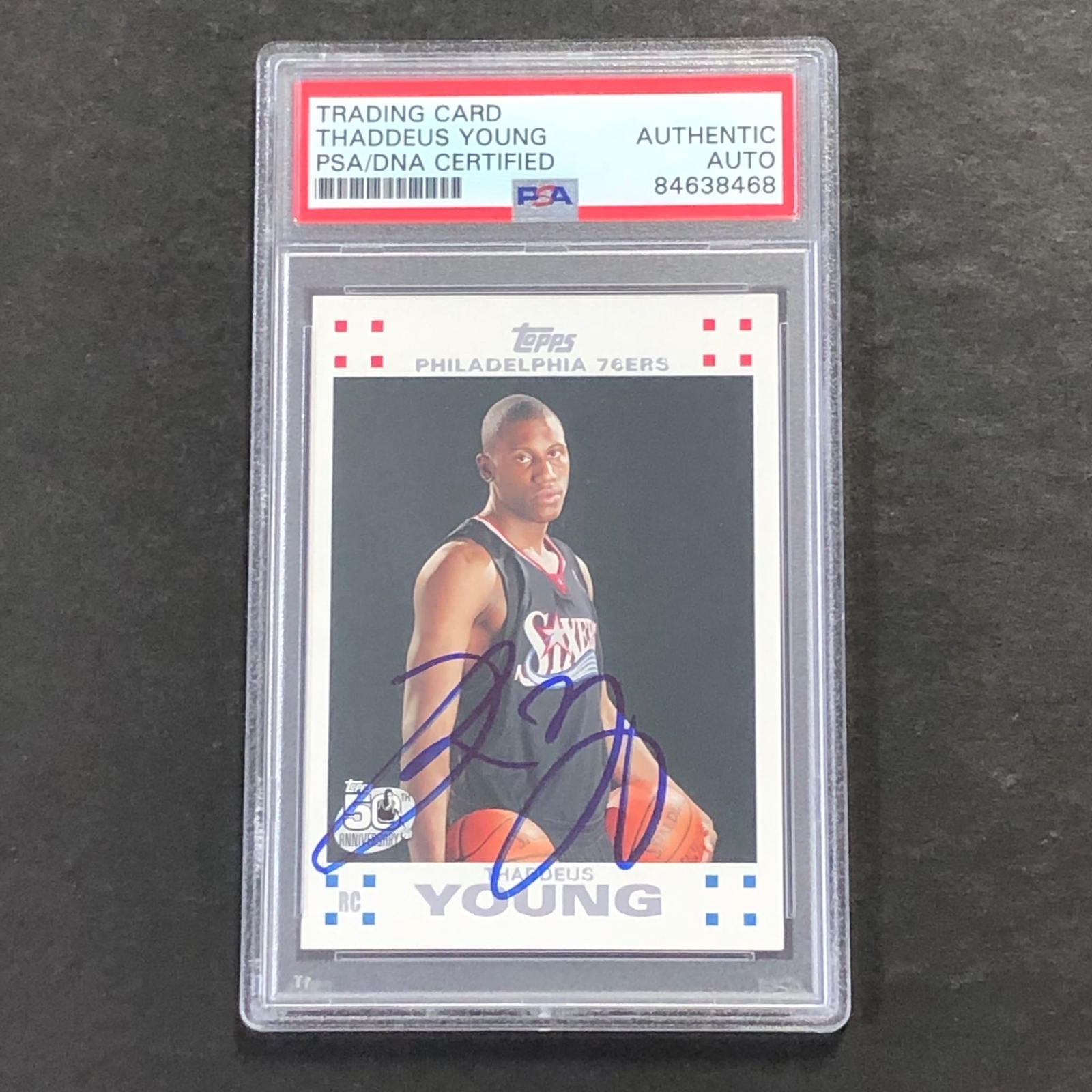2007-08 Topps #12 Thaddeus Young Signed Card AUTO PSA Slabbed RC
