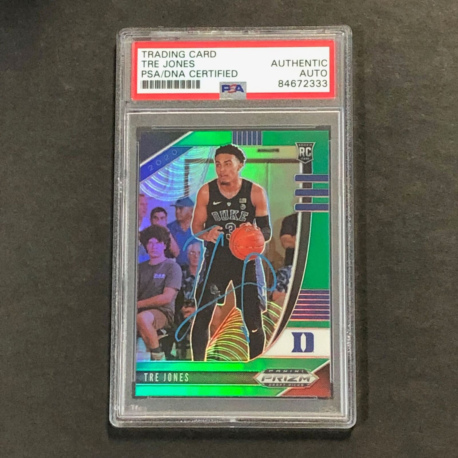 2020-21 Panini Green Prizm Draft Picks #77 Tre Jones Signed Card AUTO PSA/DNA Sl