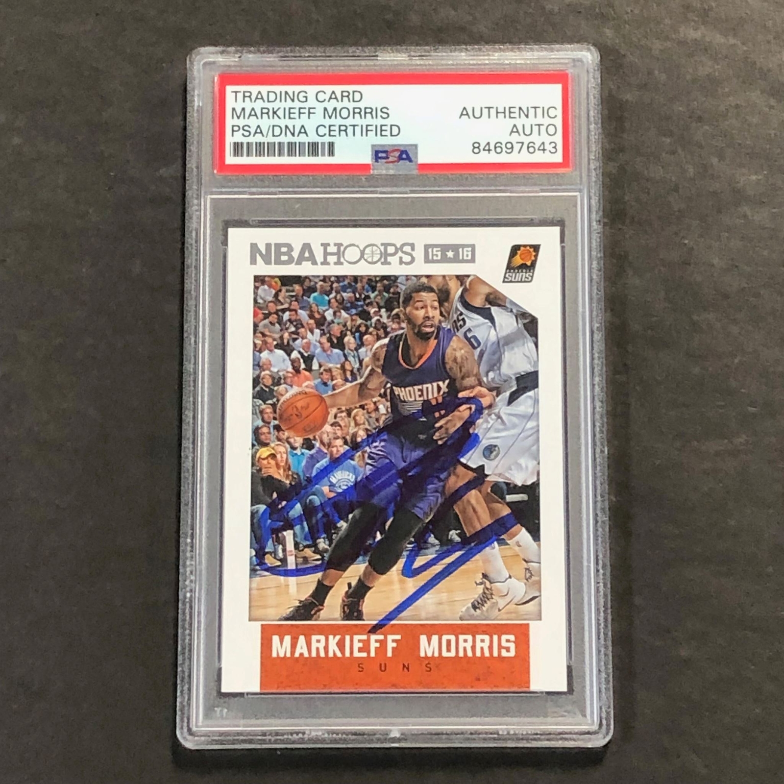 2015-2016 NBA Hoops #134 Markieff Morris Signed Card AUTO PSA Slabbed Suns