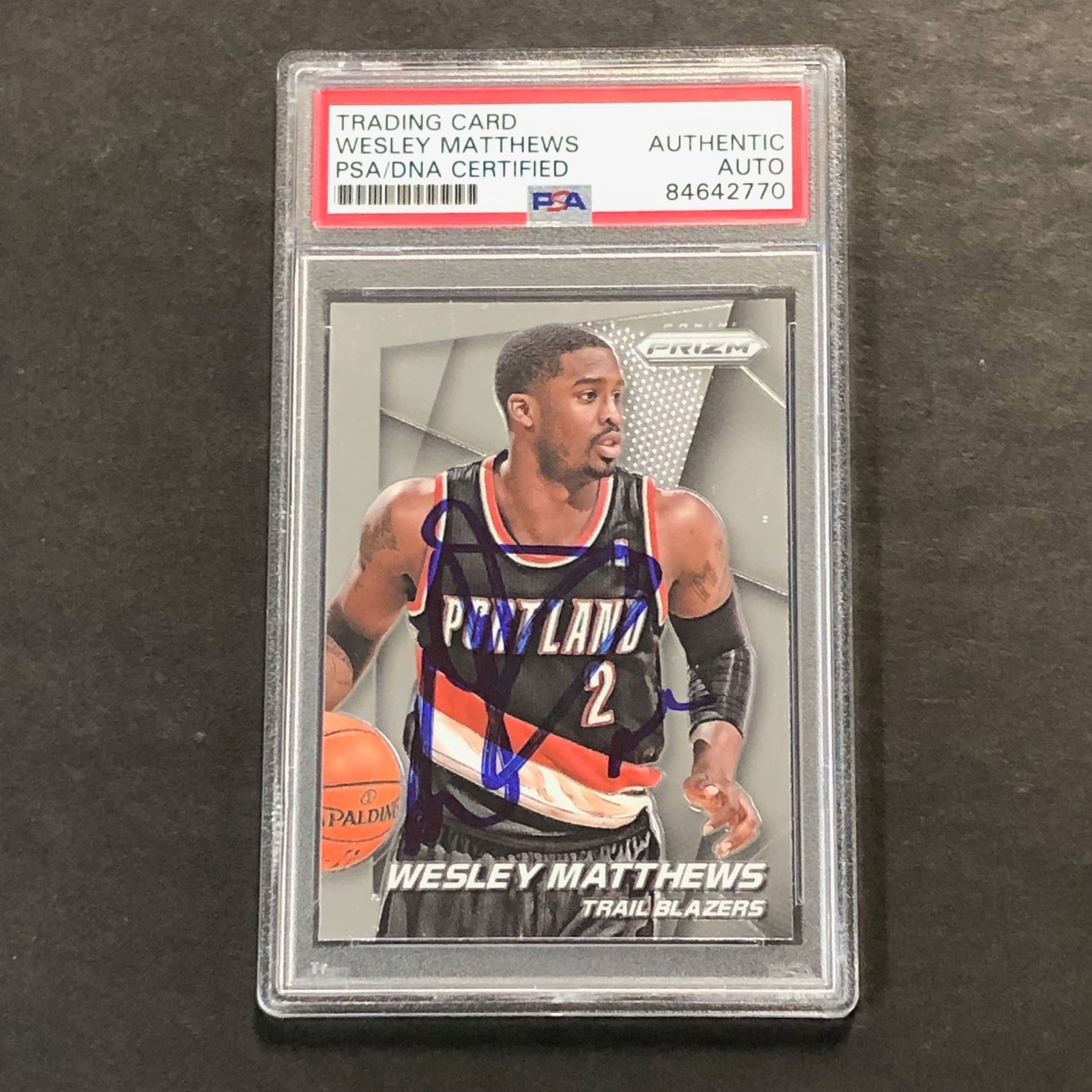 2014-15 Panini Prizm #144 Wesley Matthews Signed Card AUTO PSA Slabbed Trail Bla