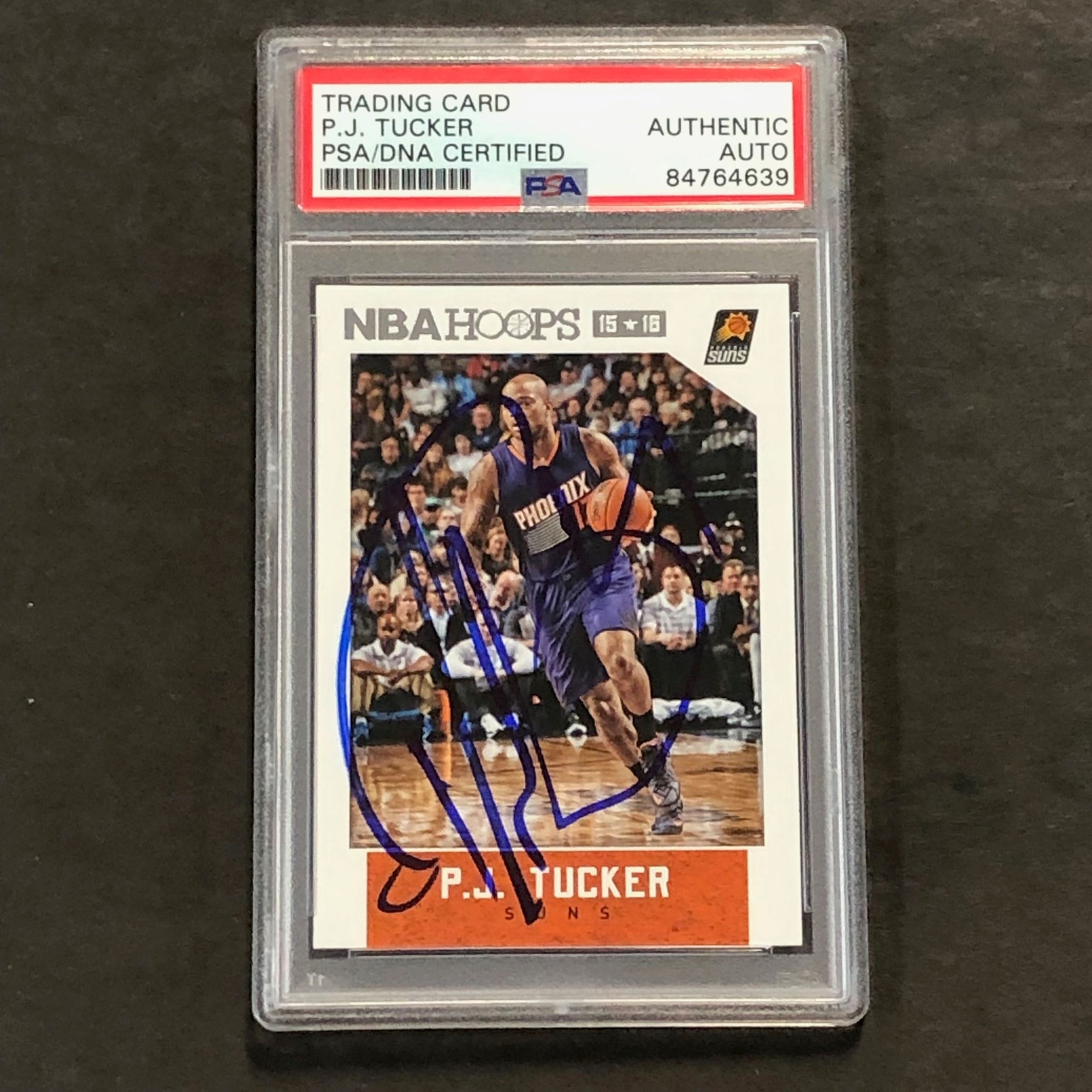 2015-16 NBA Hoops #256 P.J. Tucker Signed Card AUTO PSA Slabbed Suns