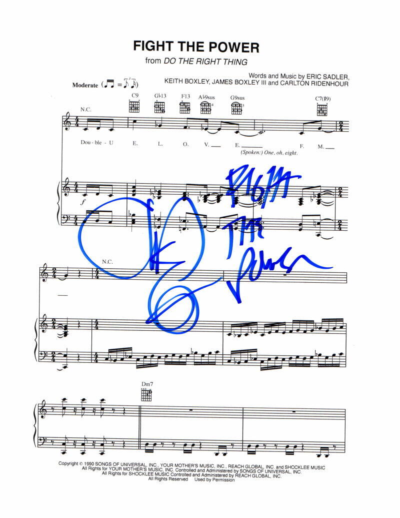 Chuck D Public Enemy Signed Autograph Fight the Power Sheet Music w/ Inscription
