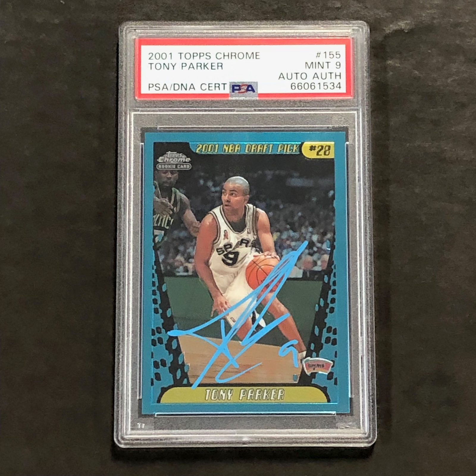 2001 Topps Chrome Refractor #155 Tony Parker Signed Card PSA MINT 9 Slabbed RC S