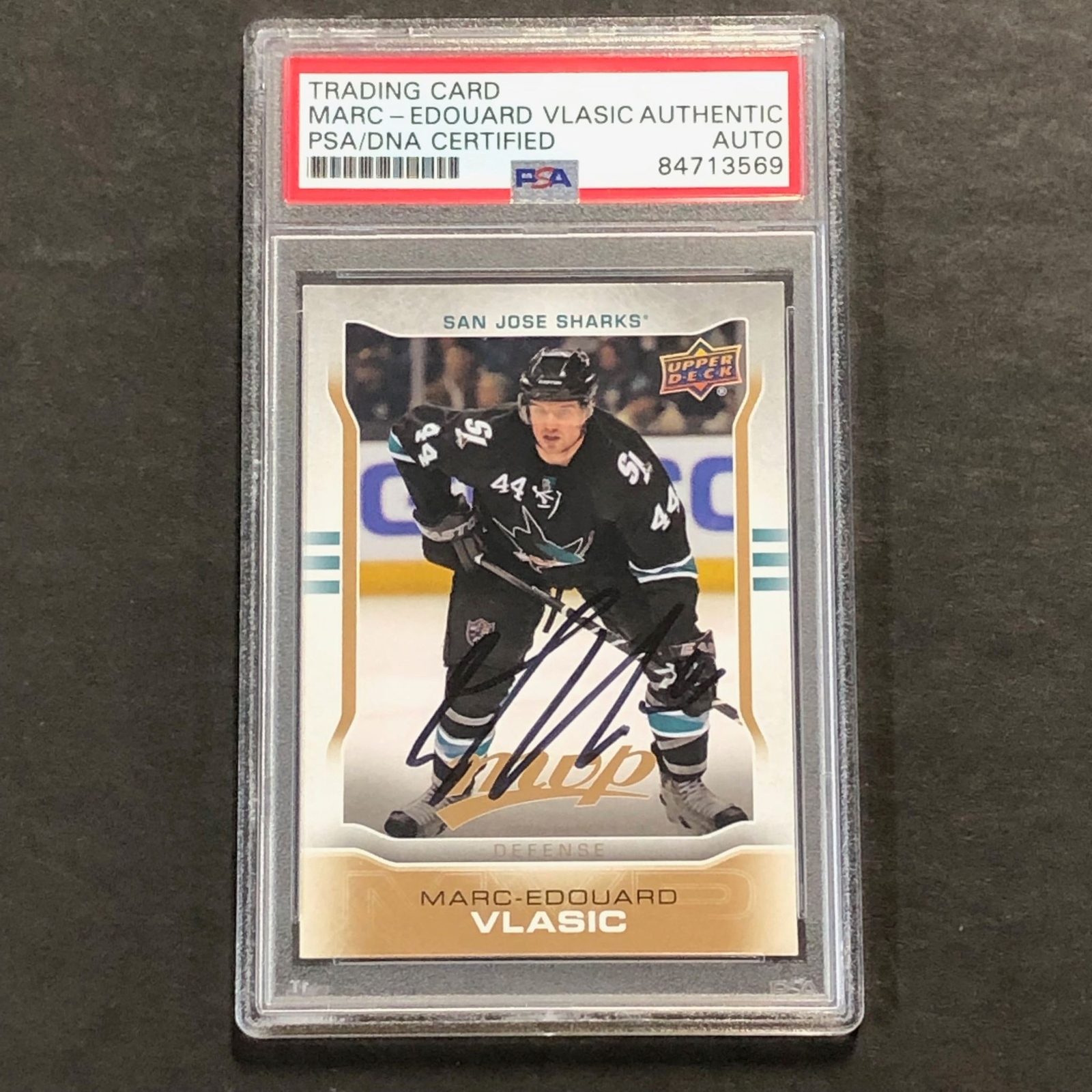2014-15 Upper Deck MVP #120 Marc-Edouard Vlasic Signed Card PSA slabbed San Jose