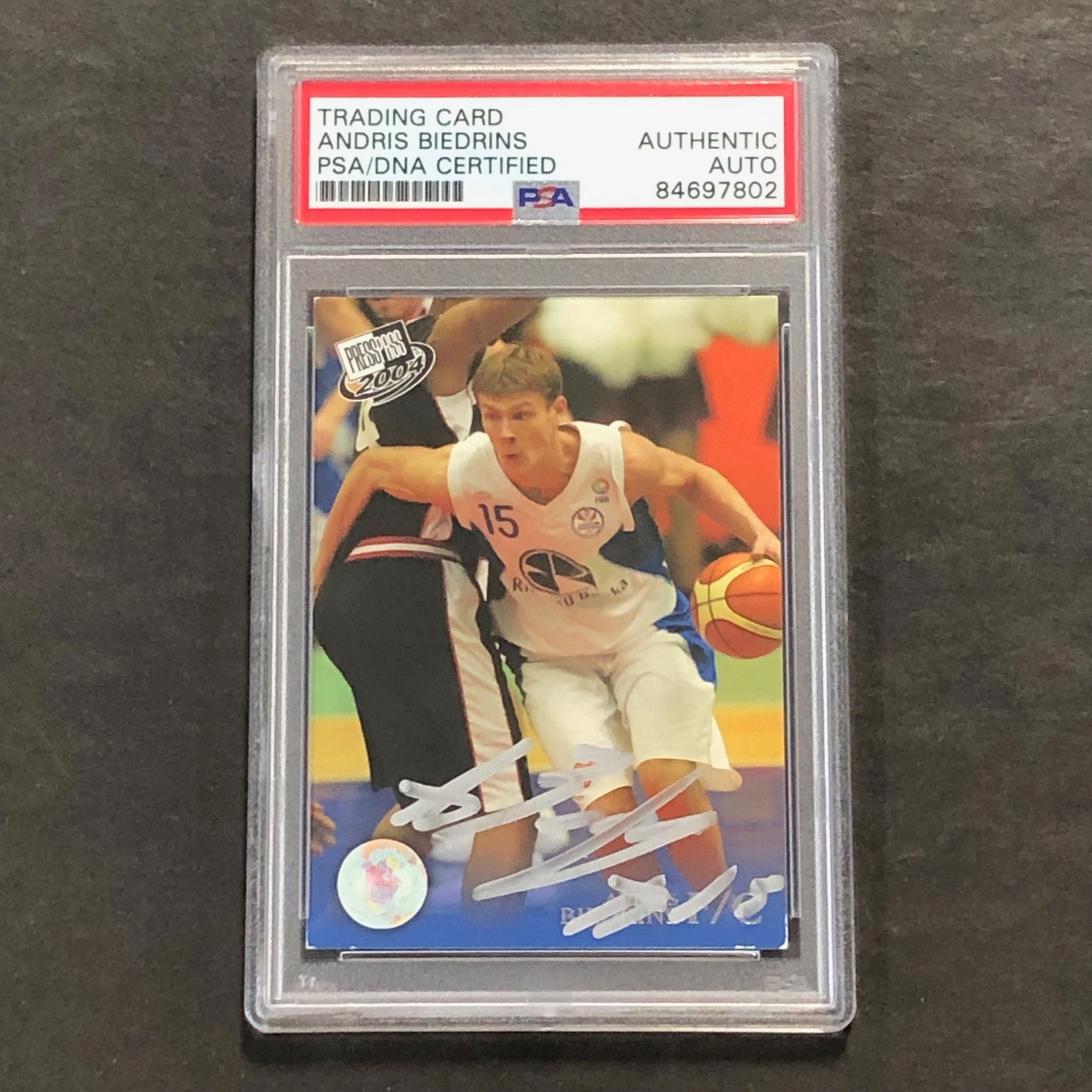 2004 Press Pass #3 Andris Biedrins Signed Card AUTO PSA Slabbed Warriors