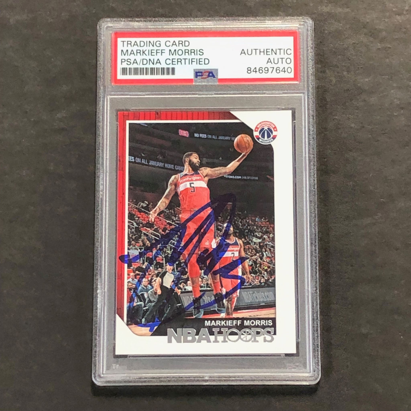 2018-19 NBA Hoops #49 Markieff Morris Signed Card AUTO PSA Slabbed Wizards
