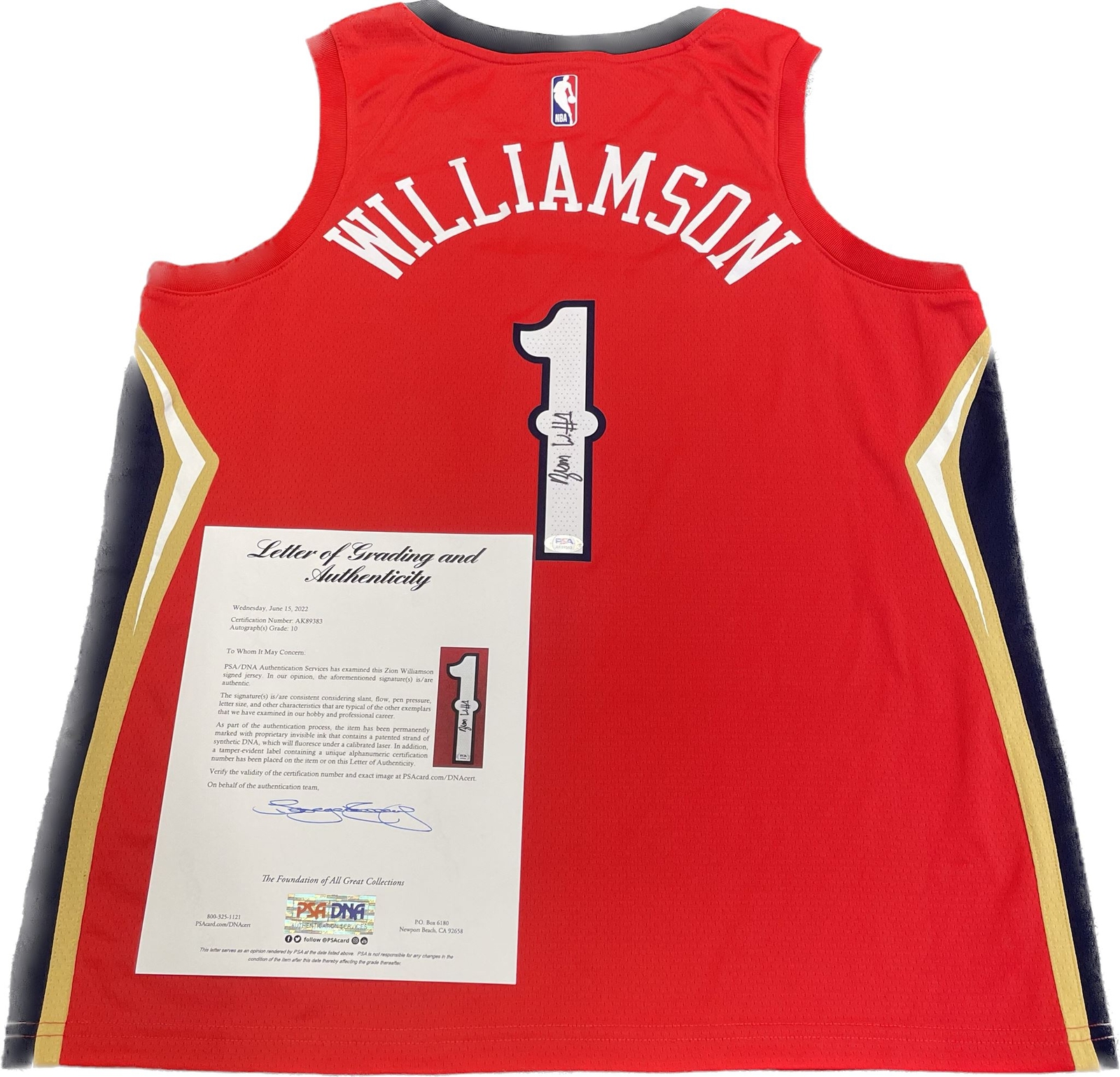 Zion Williamson Signed Jersey PSA/DNA LOA Auto 10 Pelicans Autographed
