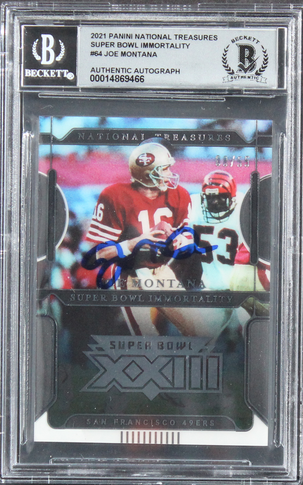 Joe Montana Signed 2021 Panini National Treasures #64 8/55 Card Auto 10 BAS Slab