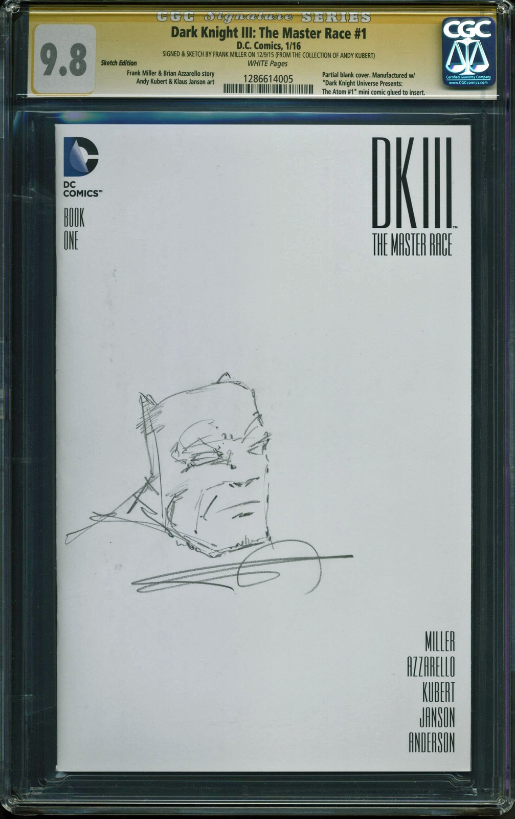 Frank Miller Signed Batman Dark Knight III The Master Race #1 w/ Sketch CGC 9.8