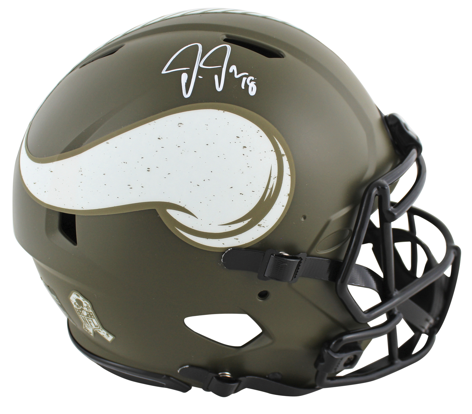 VIKINGS JUSTIN JEFFERSON SIGNED SALUTE TO SERVICE F/S SPEED PROLINE HELMET BAS W COLLECTIBLE MEMORABILIA