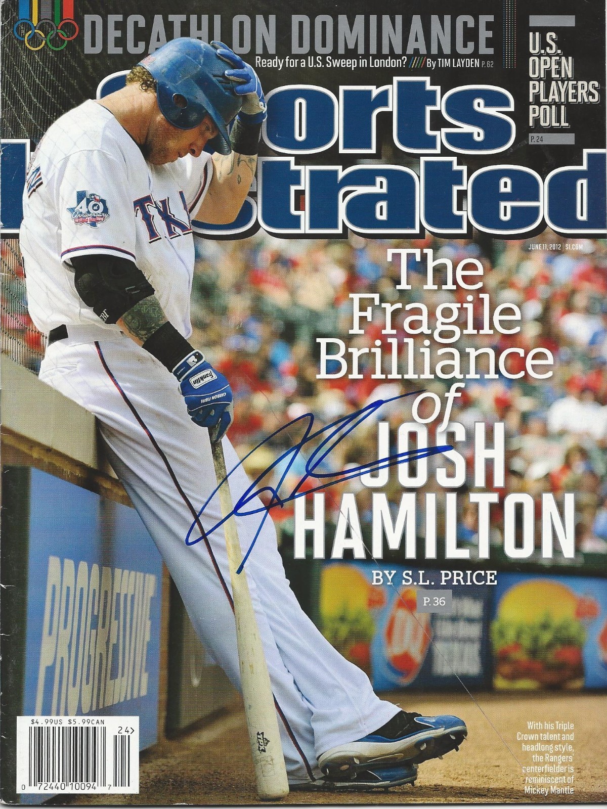 **GFA Sports Illustrated *JOSH HAMILTON* Signed SI Magazine AD4 COA**
