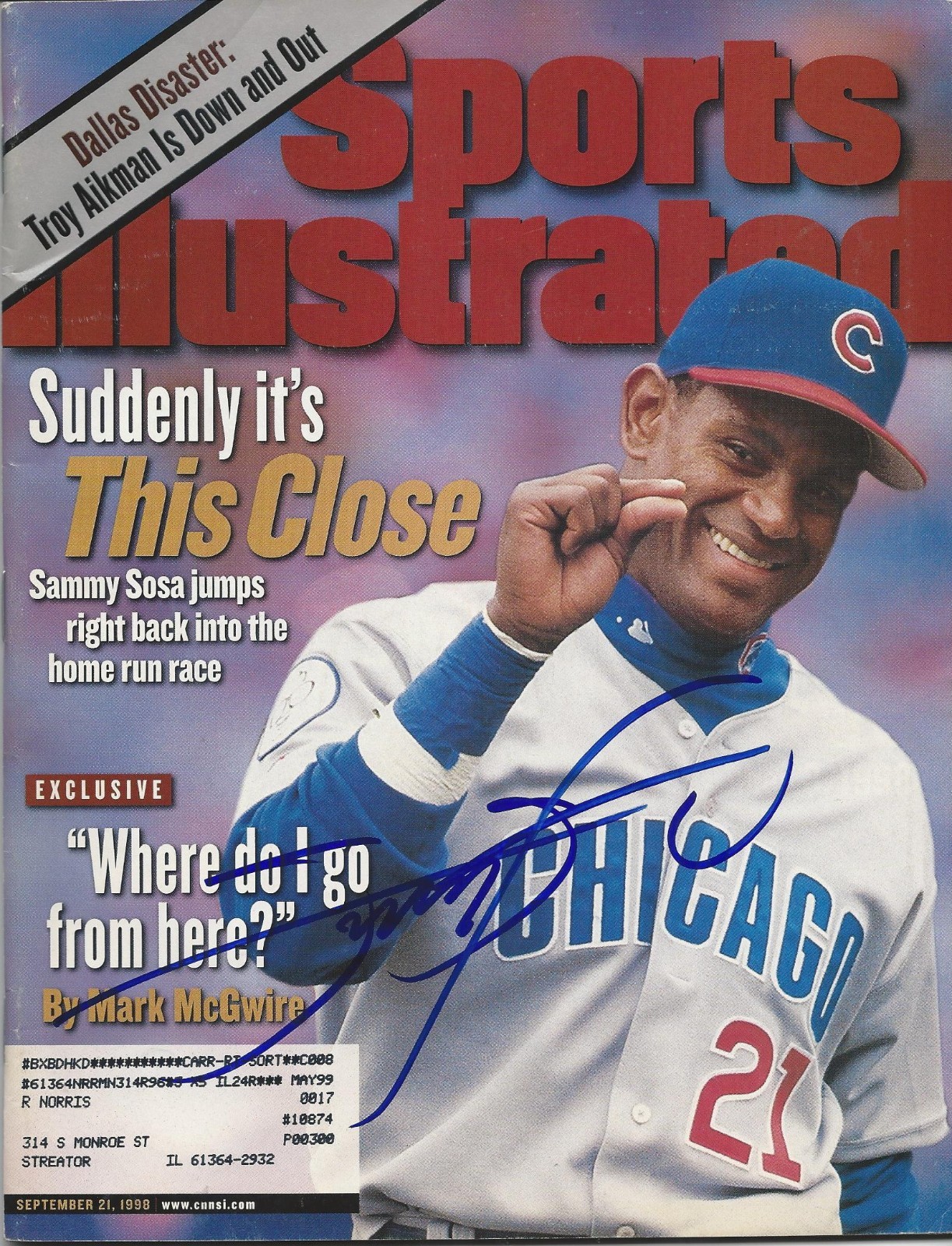 **GFA Sports Illustrated *SAMMY SOSA* Signed SI Magazine AD2 COA**
