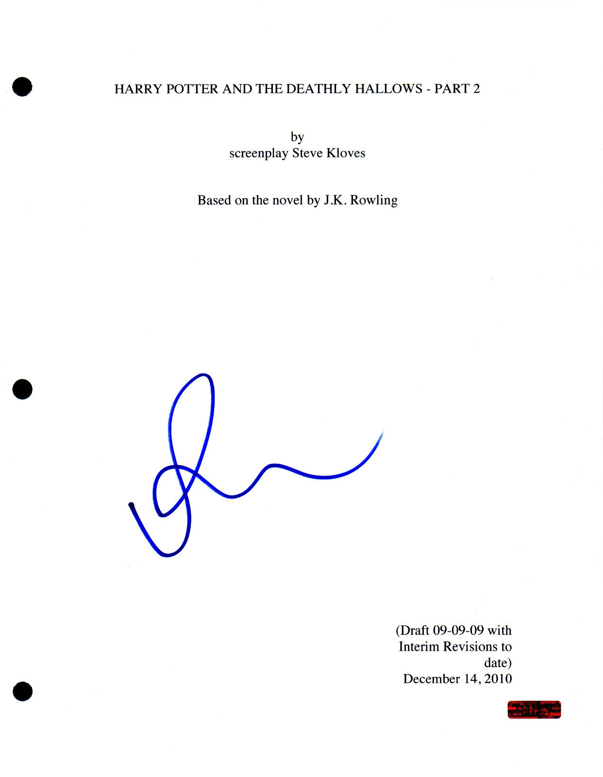 GFA Harry Potter * RUPERT GRINT * Signed Full Movie Script AD1 PROOF COA