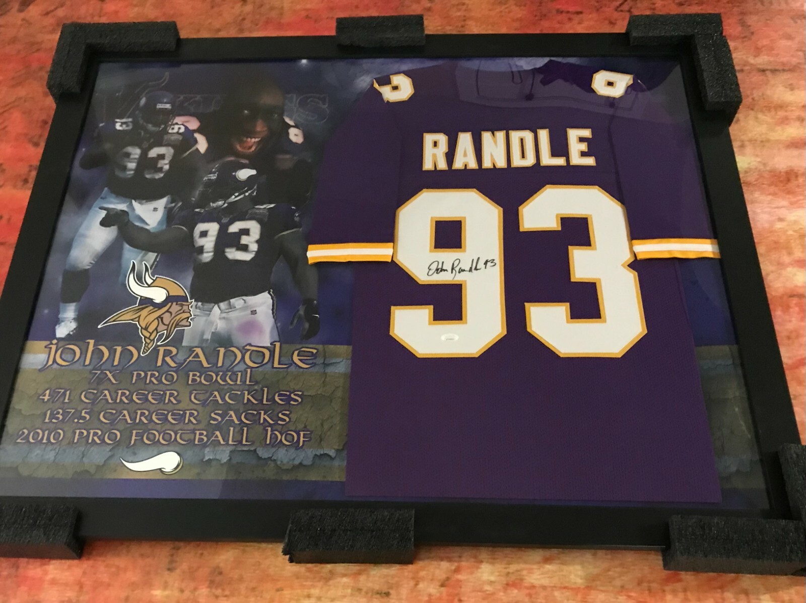 JSA Minnesota HOF Vikings * JOHN RANDLE * Signed Custom Framed Jersey COA