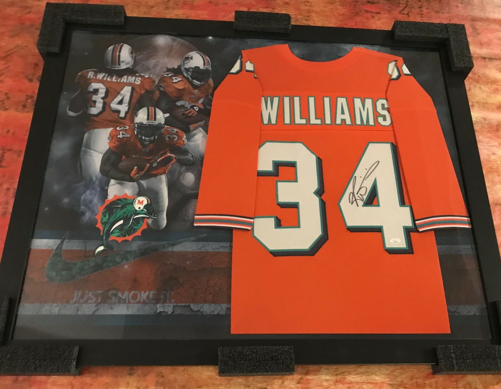 JSA Miami Dolphins Just Smoke It * RICKY WILLIAMS * Signed Framed Jersey COA