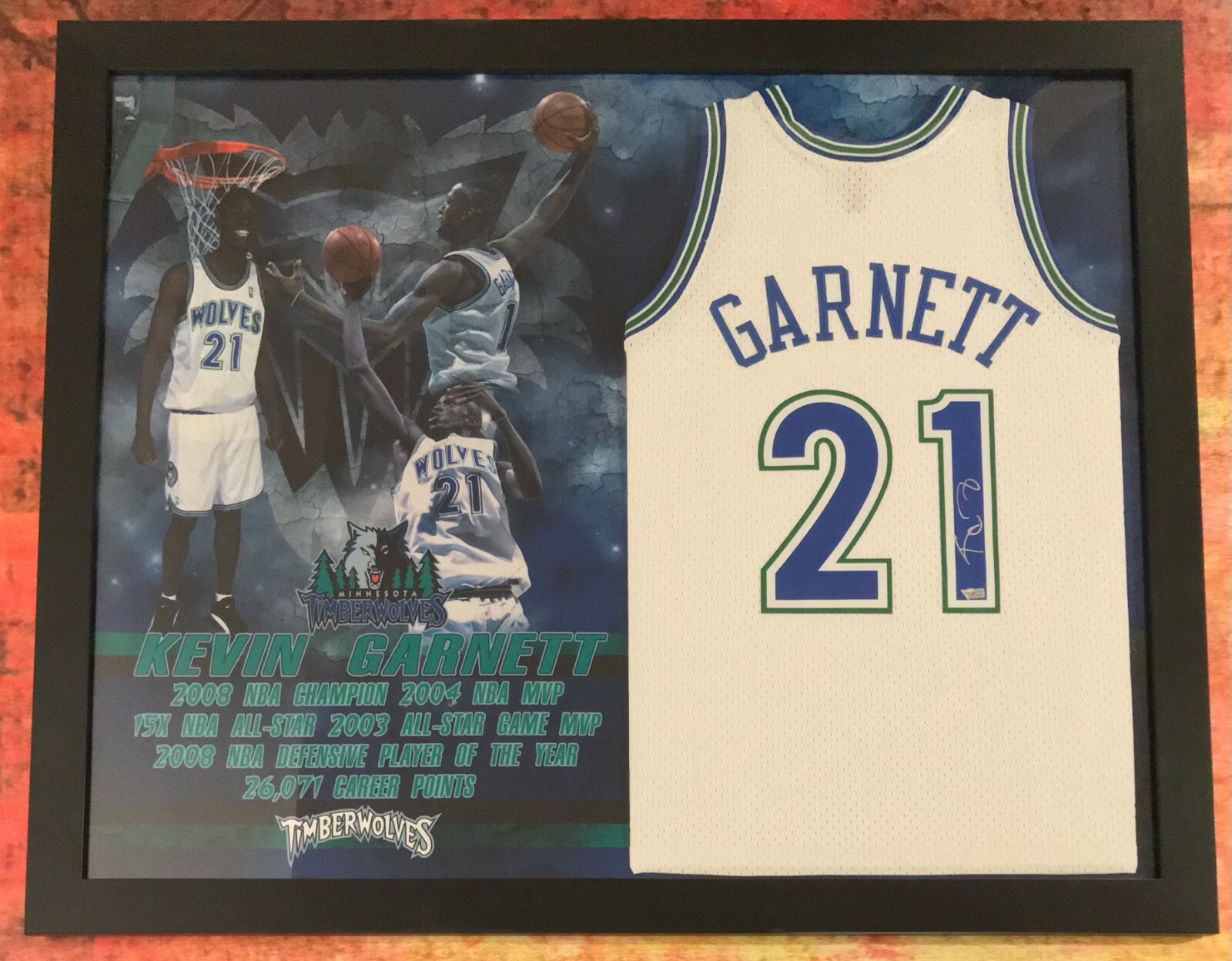 FANATICS Minnesota Timberwolves * KEVIN GARNETT * Signed Framed Jersey COA