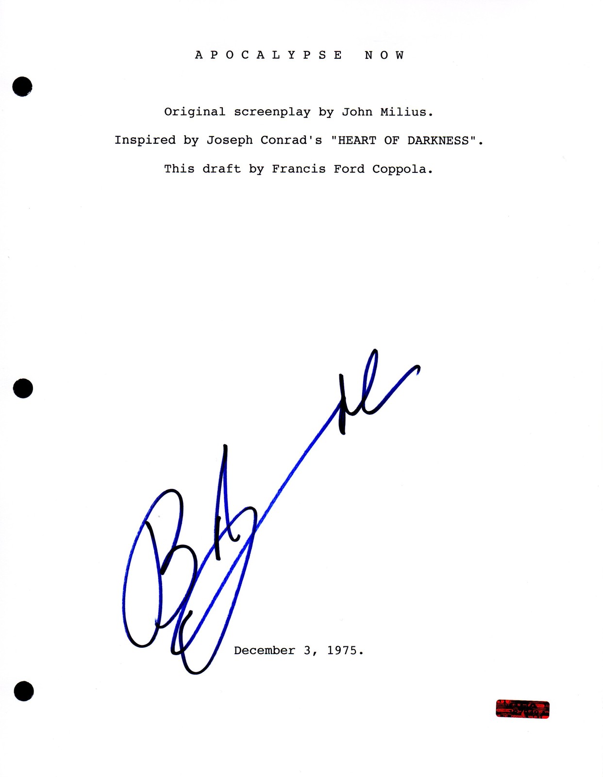 GFA Apocalypse Now * ROBERT DUVALL * Signed Full Movie Script AD1 COA