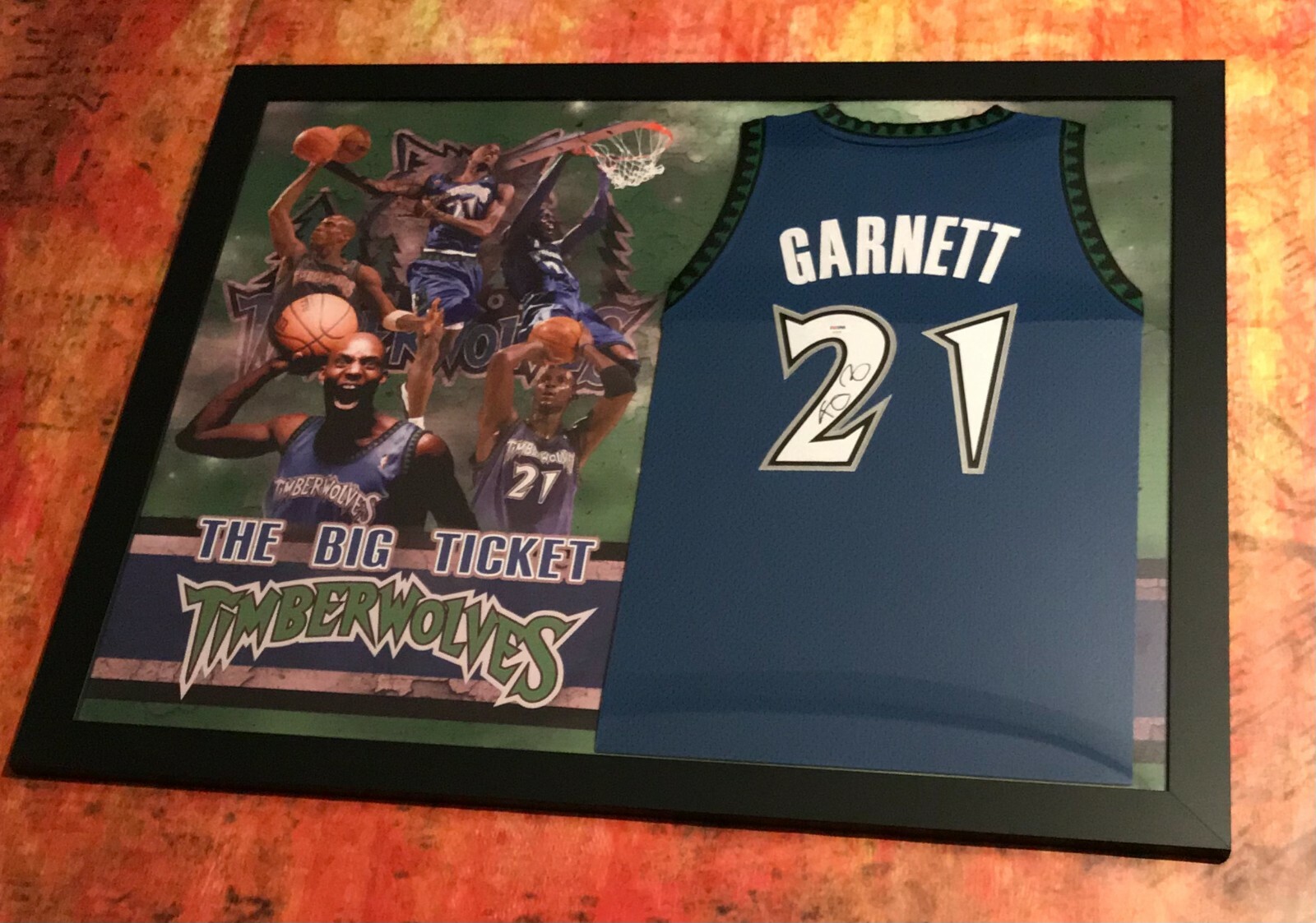PSA Minnesota Timberwolves * KEVIN GARNETT * Signed Custom Framed Jersey COA