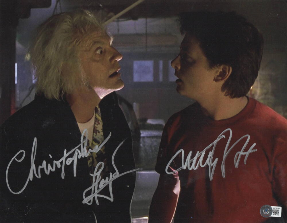 MICHAEL J FOX CHRISTOPHER LLOYD SIGNED 11X14 PHOTO BACK TO THE FUTURE BAS LOA